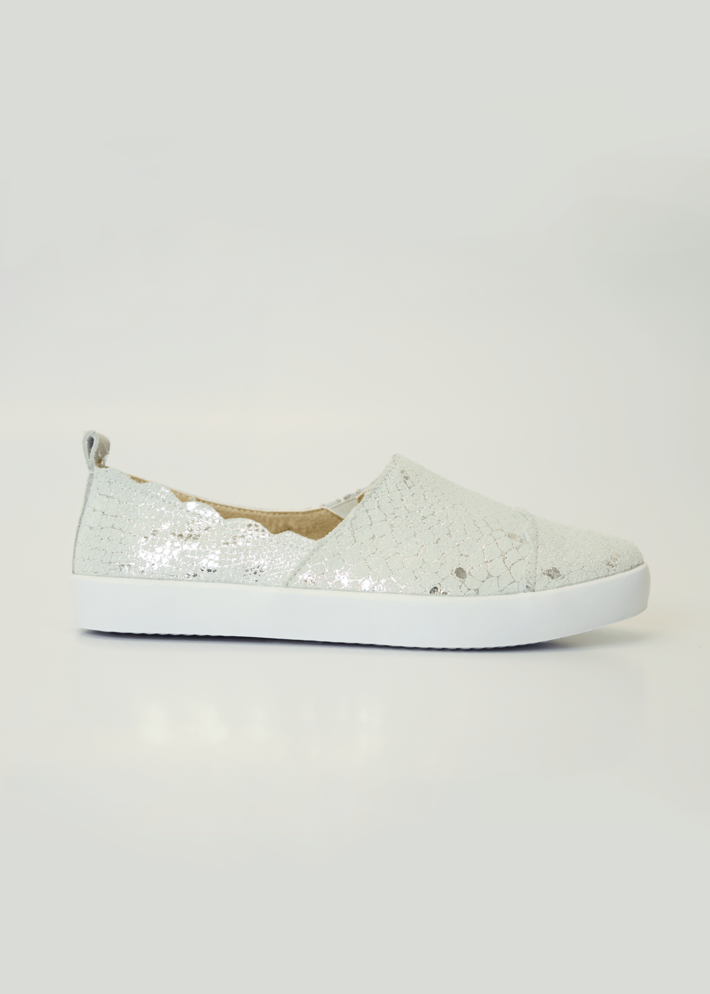 View our Fran Scalloped Leather Slip On's In Silver Snake - by Tribute Store