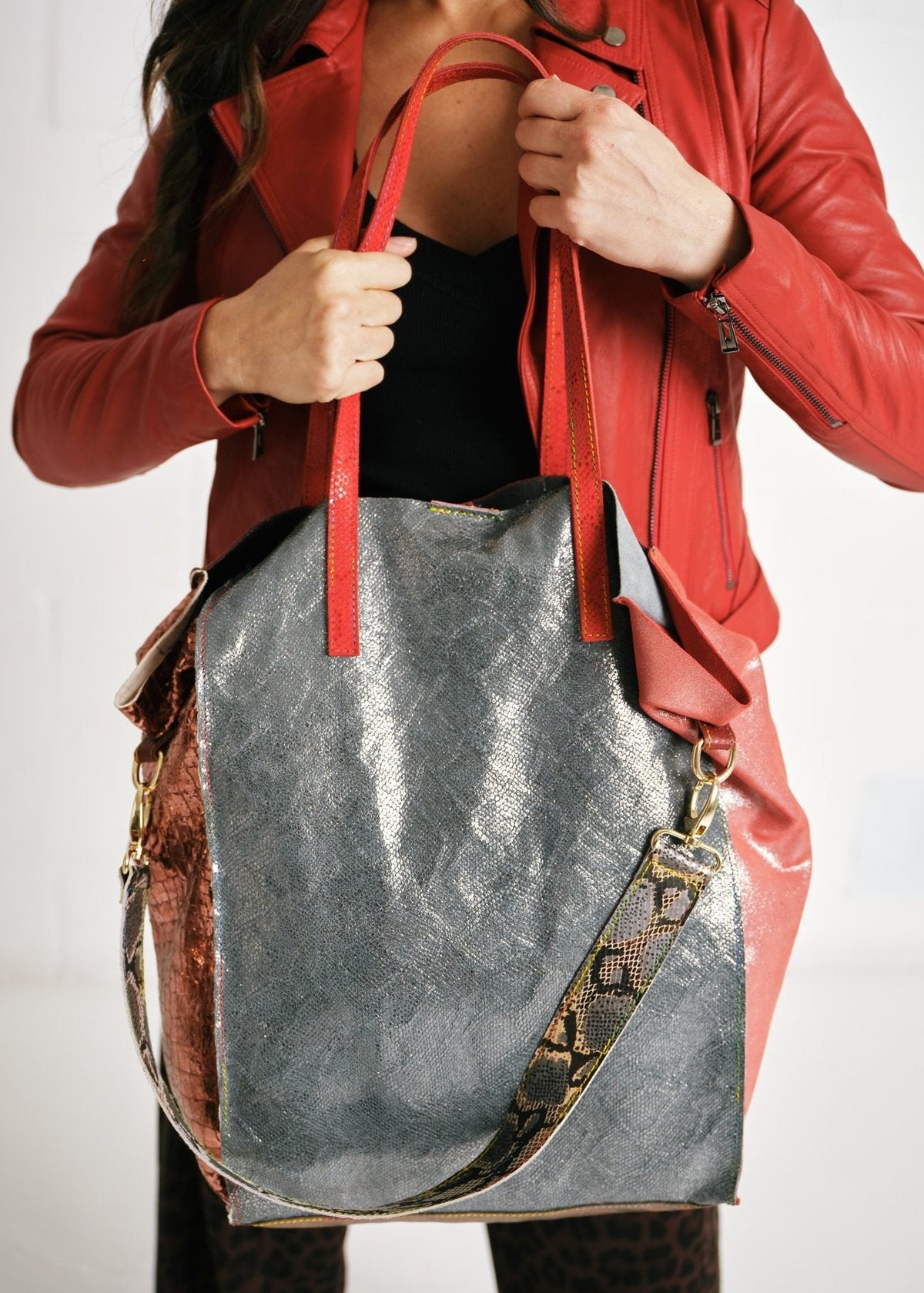 View our Genuine Leather Patchwork Tote Bag - by Tribute Store