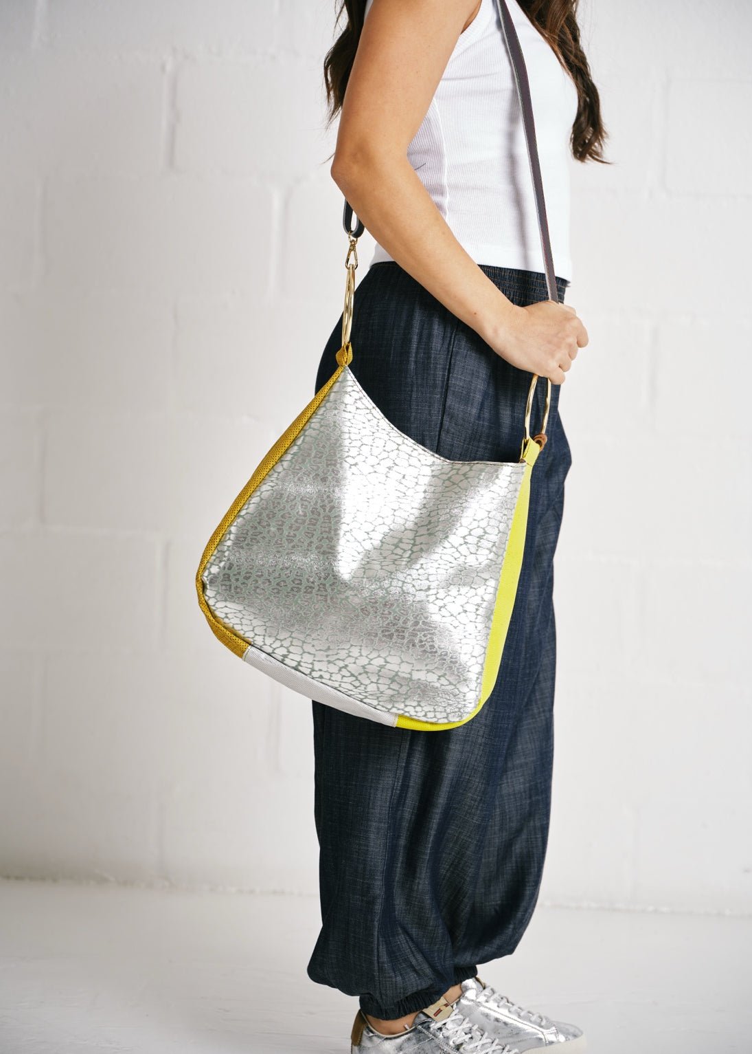 View our Genuine Leather Slouchy Shoulder Bag In Silver - by Tribute Store