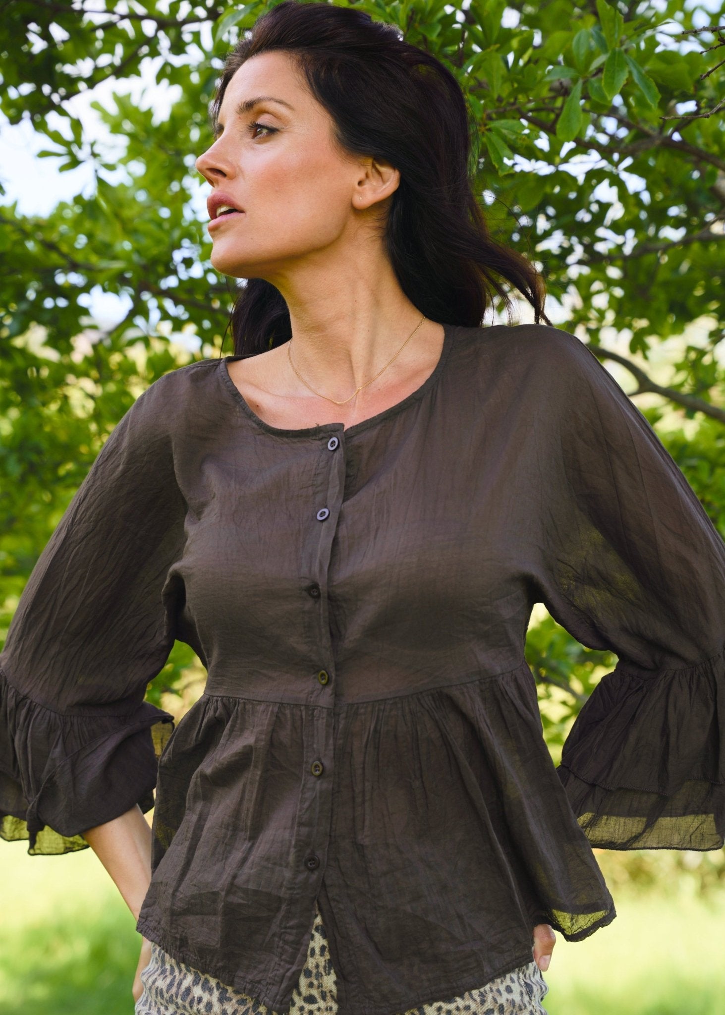 View our Gia Italian Cotton Boho Blouse In Chocolate - by Tribute Store