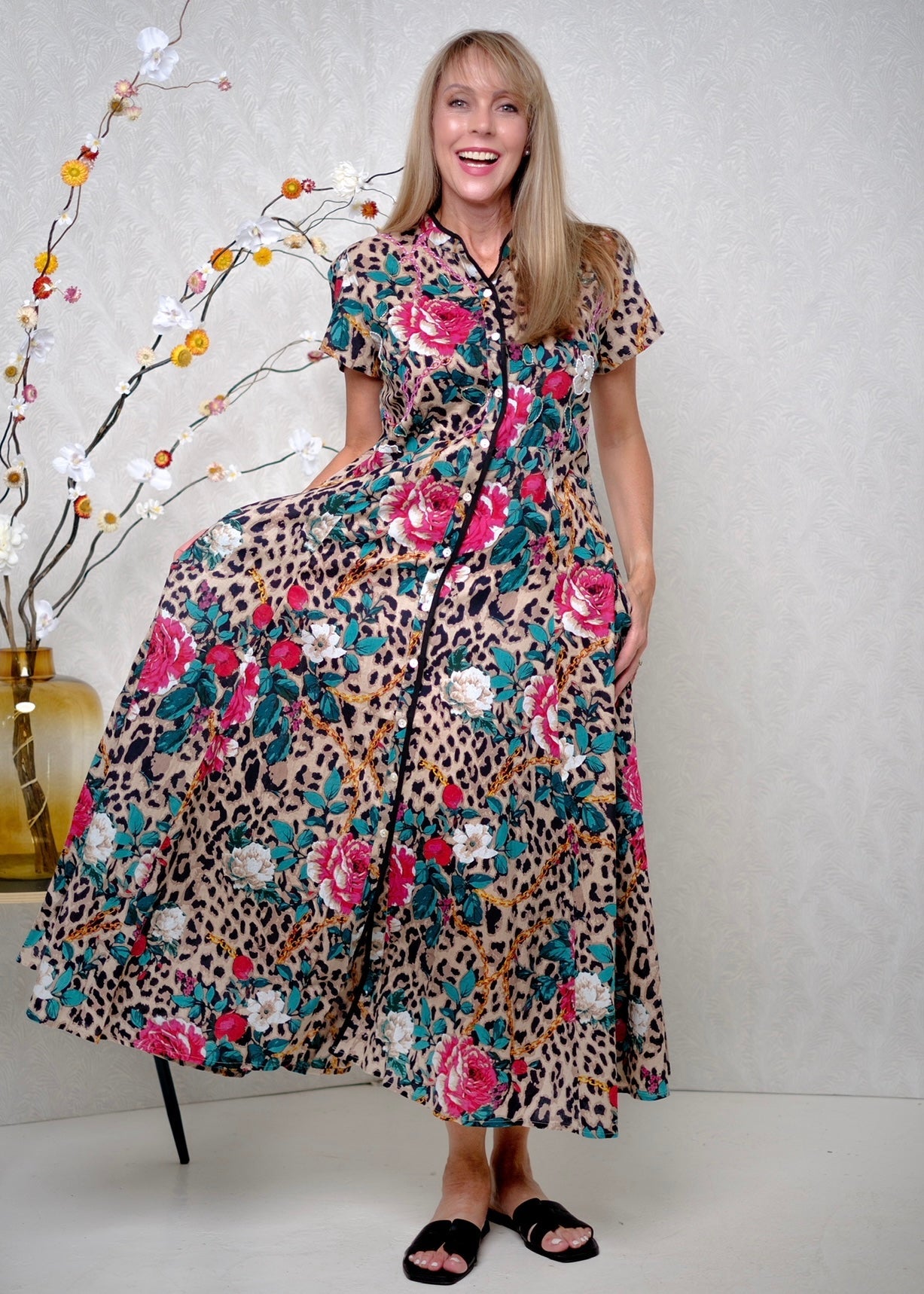 View our Giada Maxi Tiered Dress In Animal Print - by Tribute Store