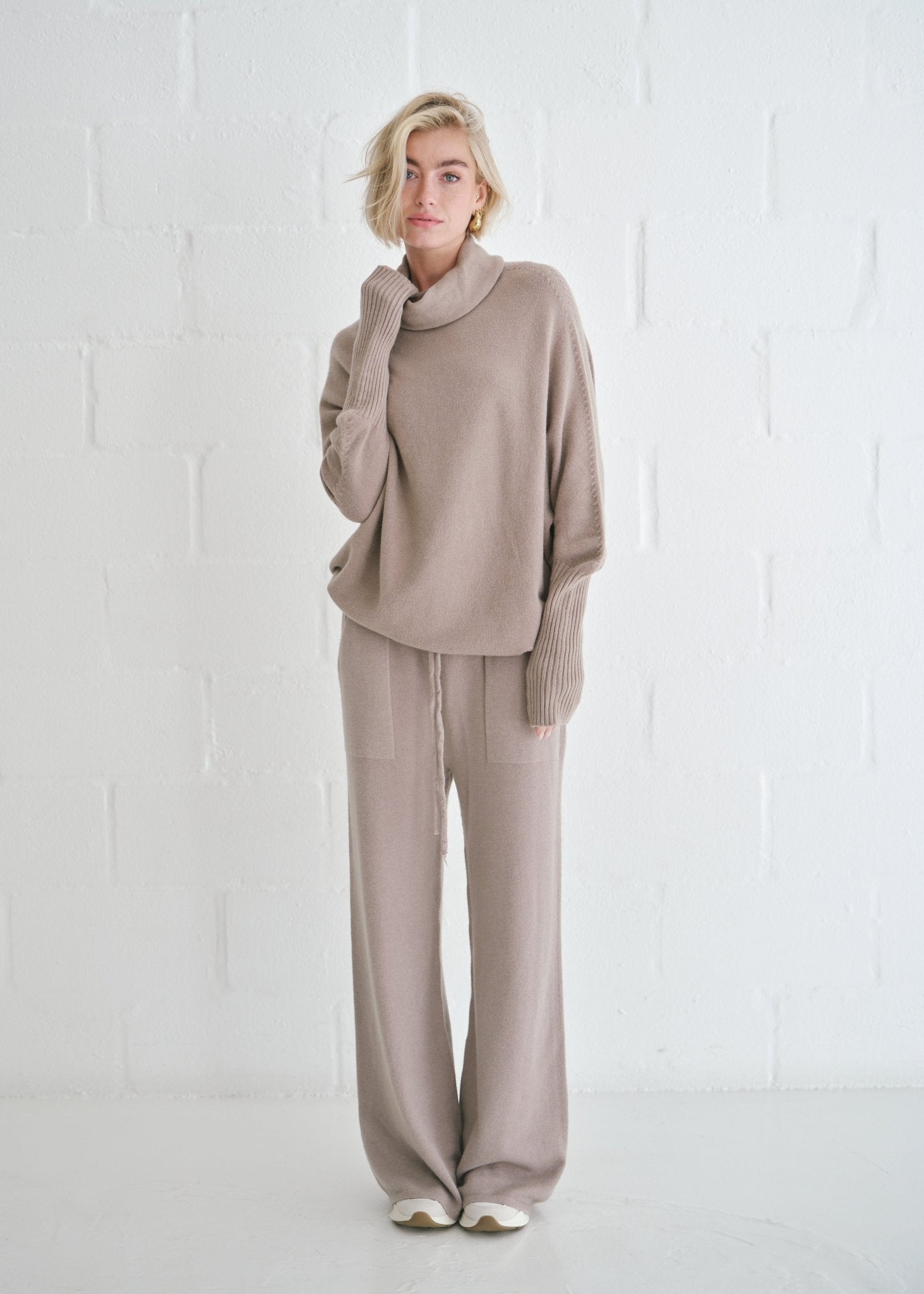View our Giulia Italian Knitted Palazzo Pants In Taupe - by Tribute Store