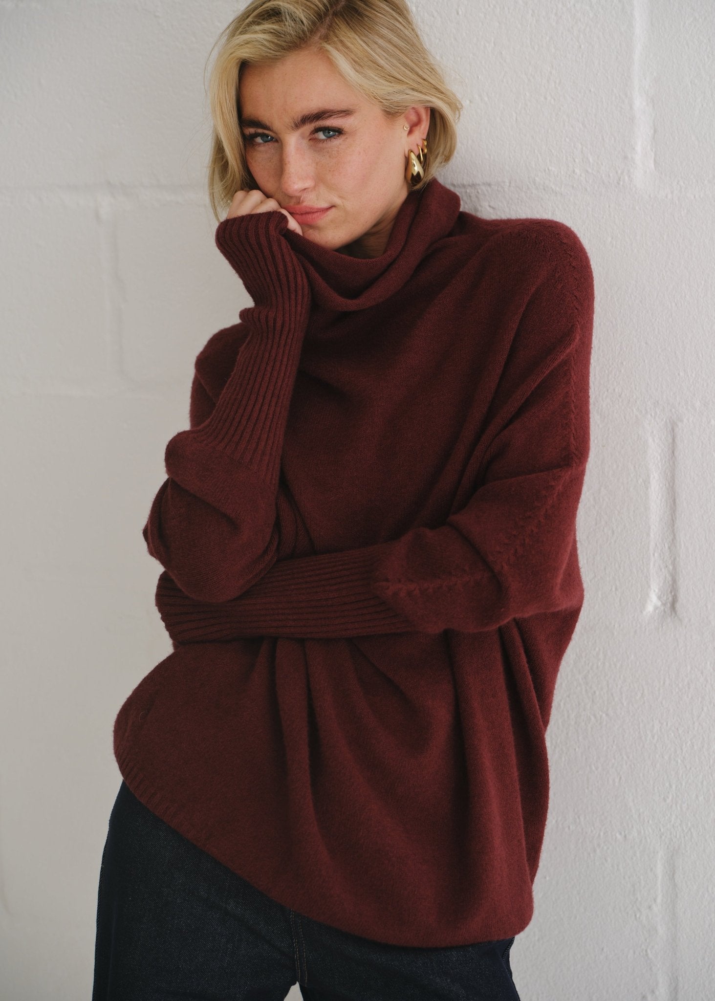 View our Giulia Italian Oversized Polo Neck In Maroon - by Tribute Store