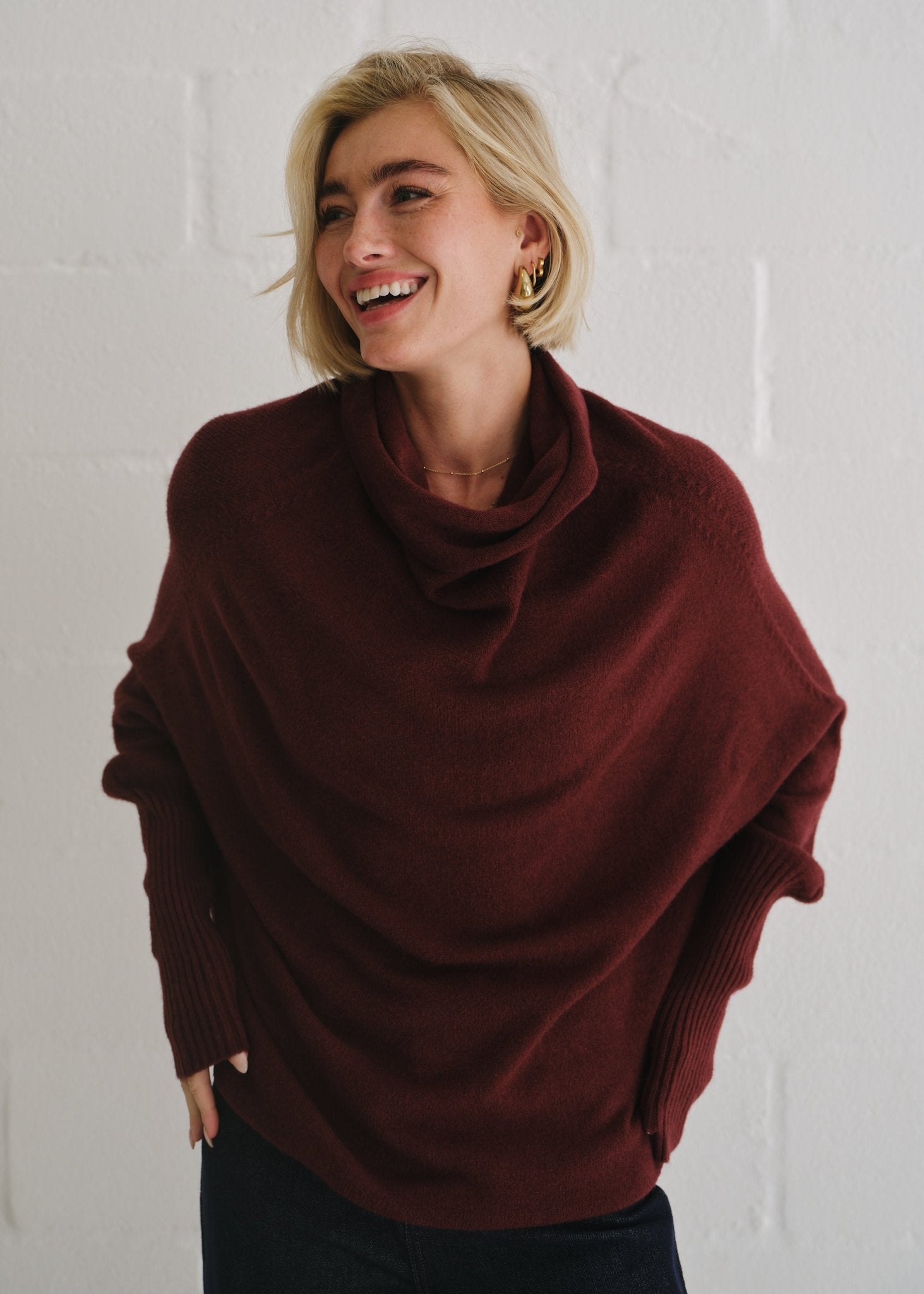 View our Giulia Italian Oversized Polo Neck In Maroon - by Tribute Store