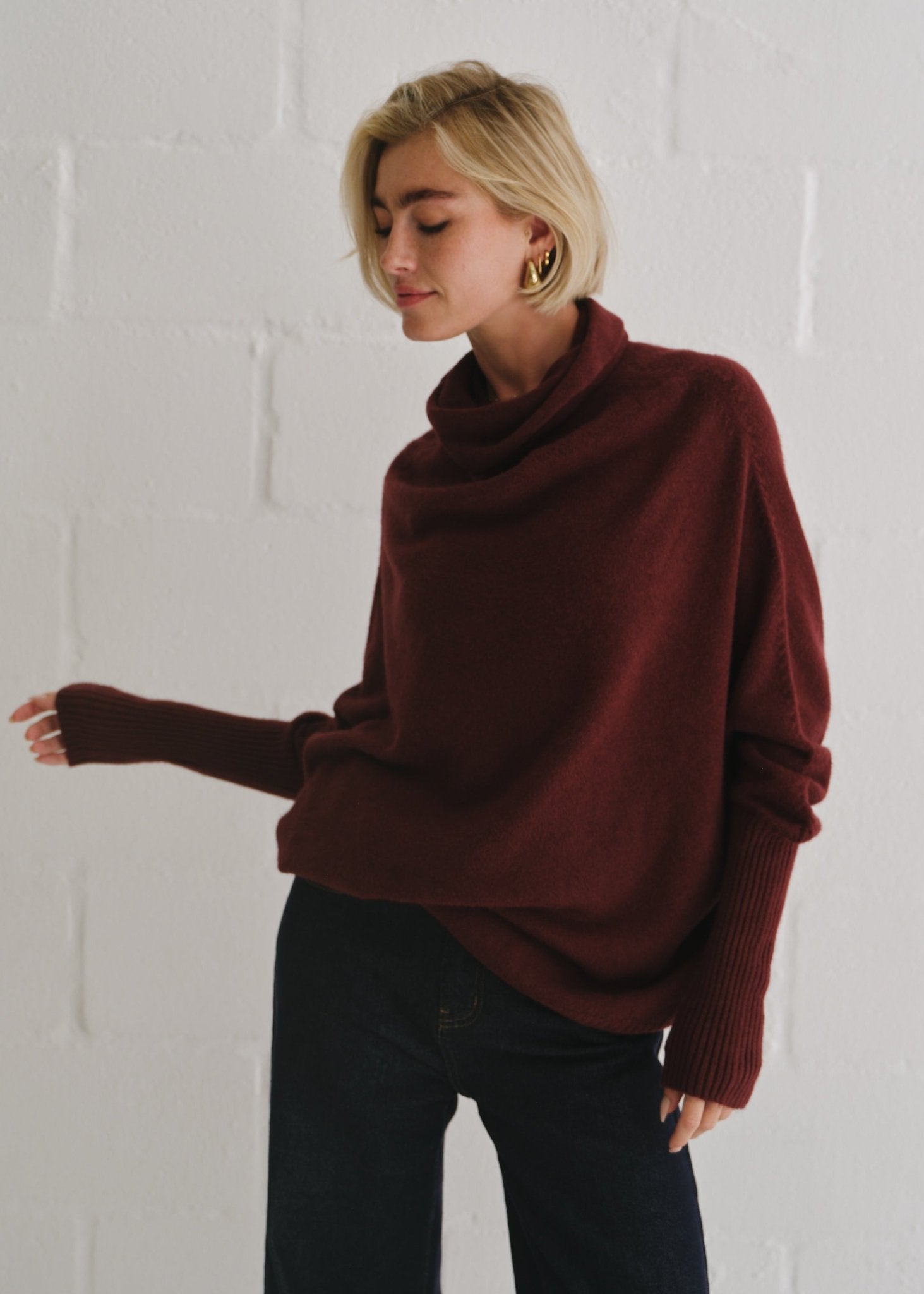 View our Giulia Italian Oversized Polo Neck In Maroon - by Tribute Store