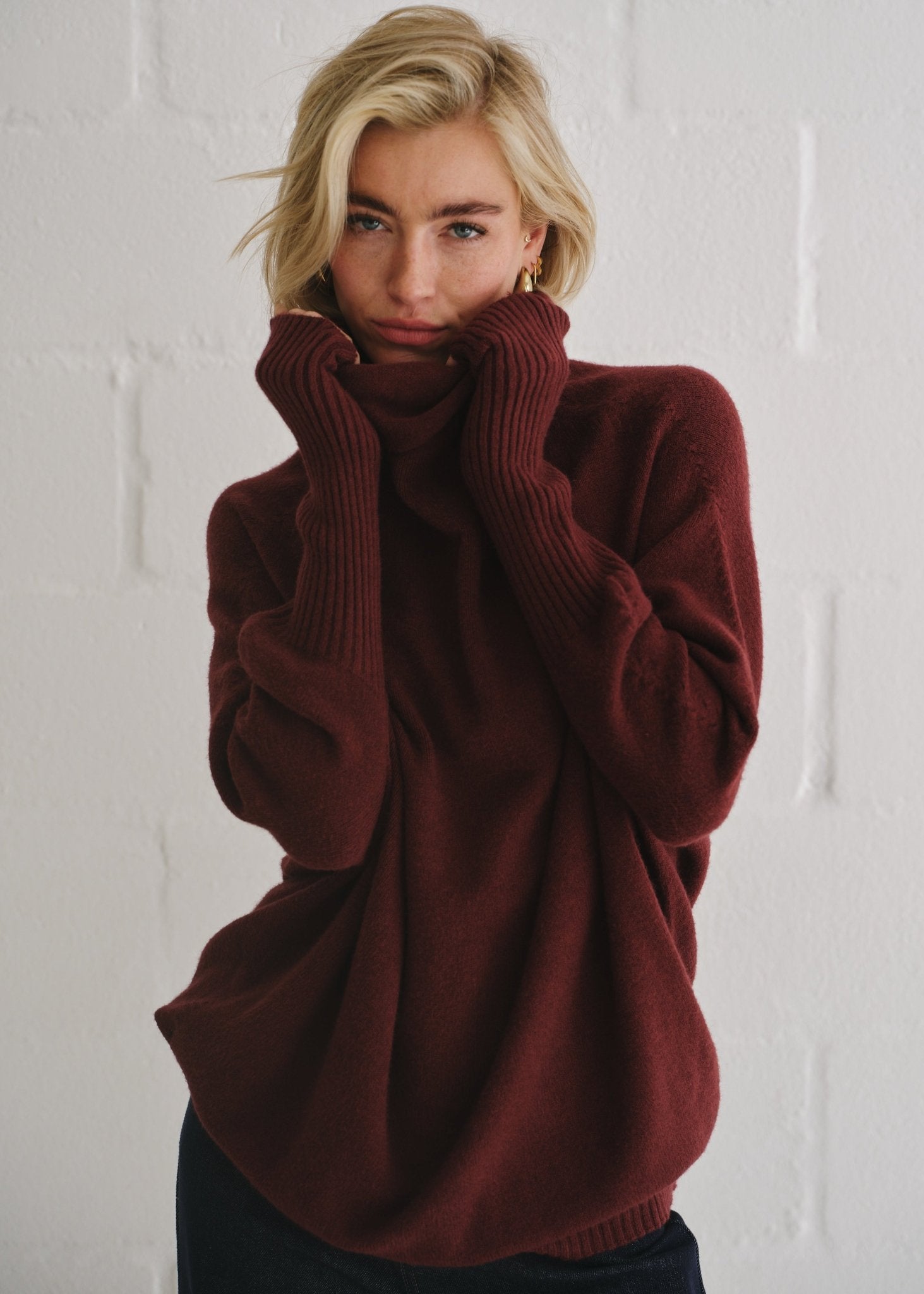 View our Giulia Italian Oversized Polo Neck In Maroon - by Tribute Store
