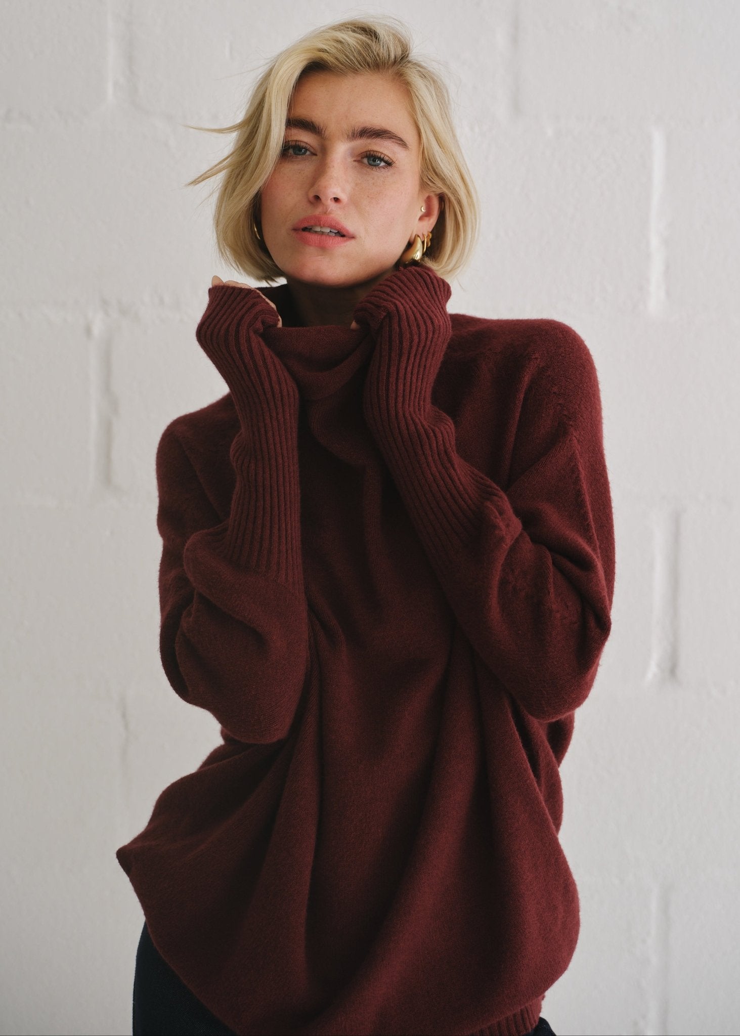 View our Giulia Italian Oversized Polo Neck In Maroon - by Tribute Store