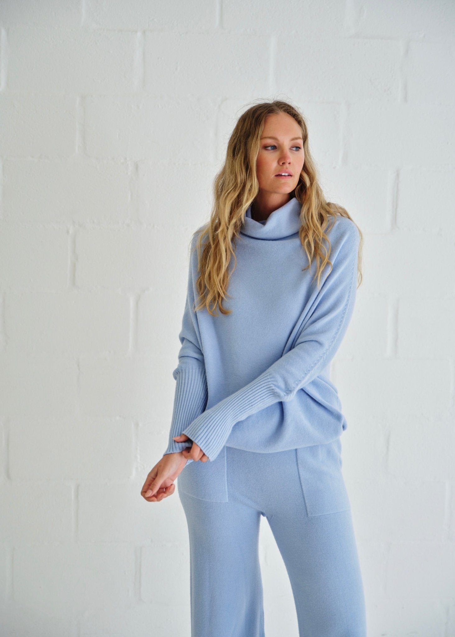 View our Giulia Italian Oversized Polo Neck In Sky Blue - by Tribute Store