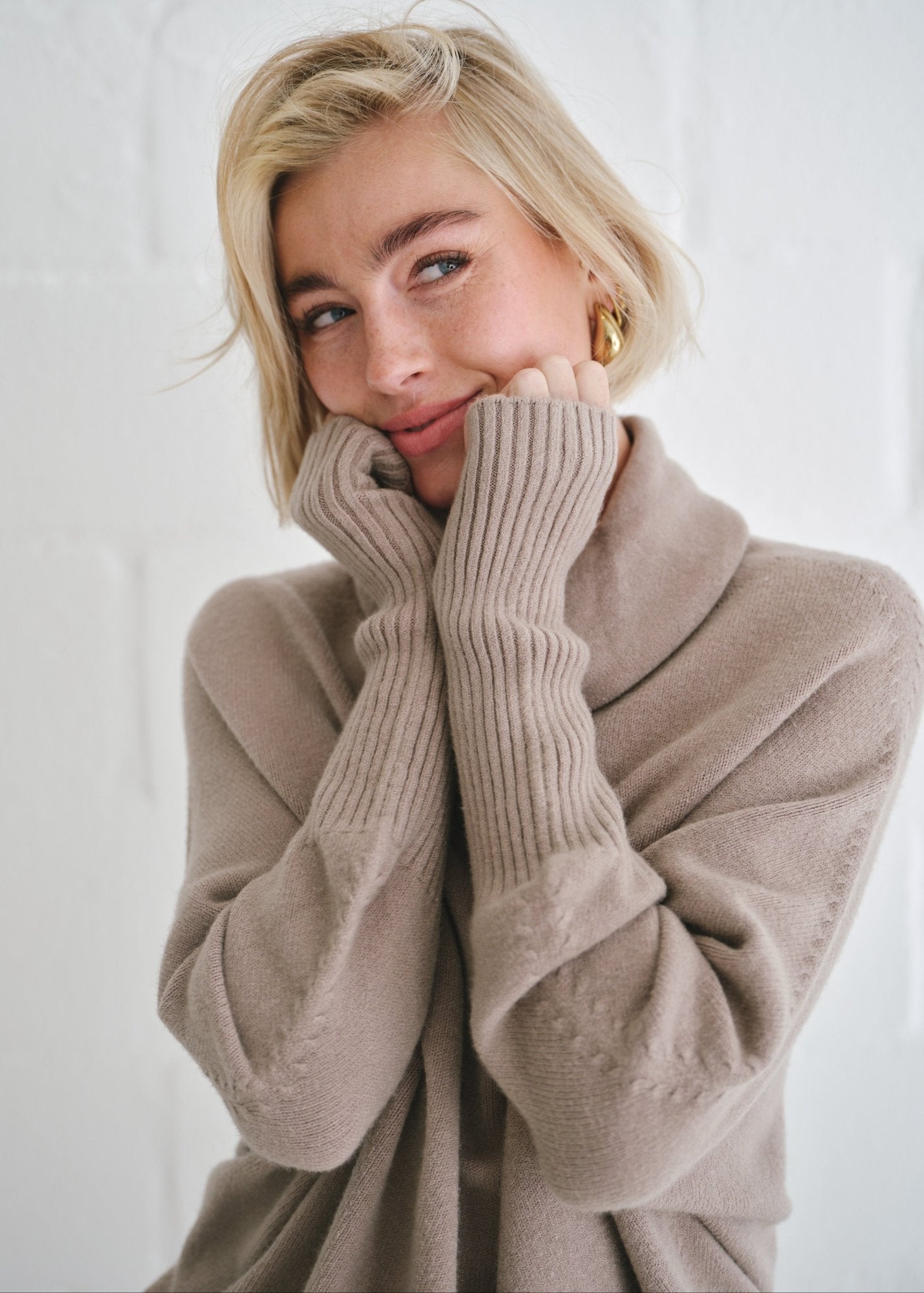 View our Giulia Italian Oversized Polo Neck In Taupe - by Tribute Store