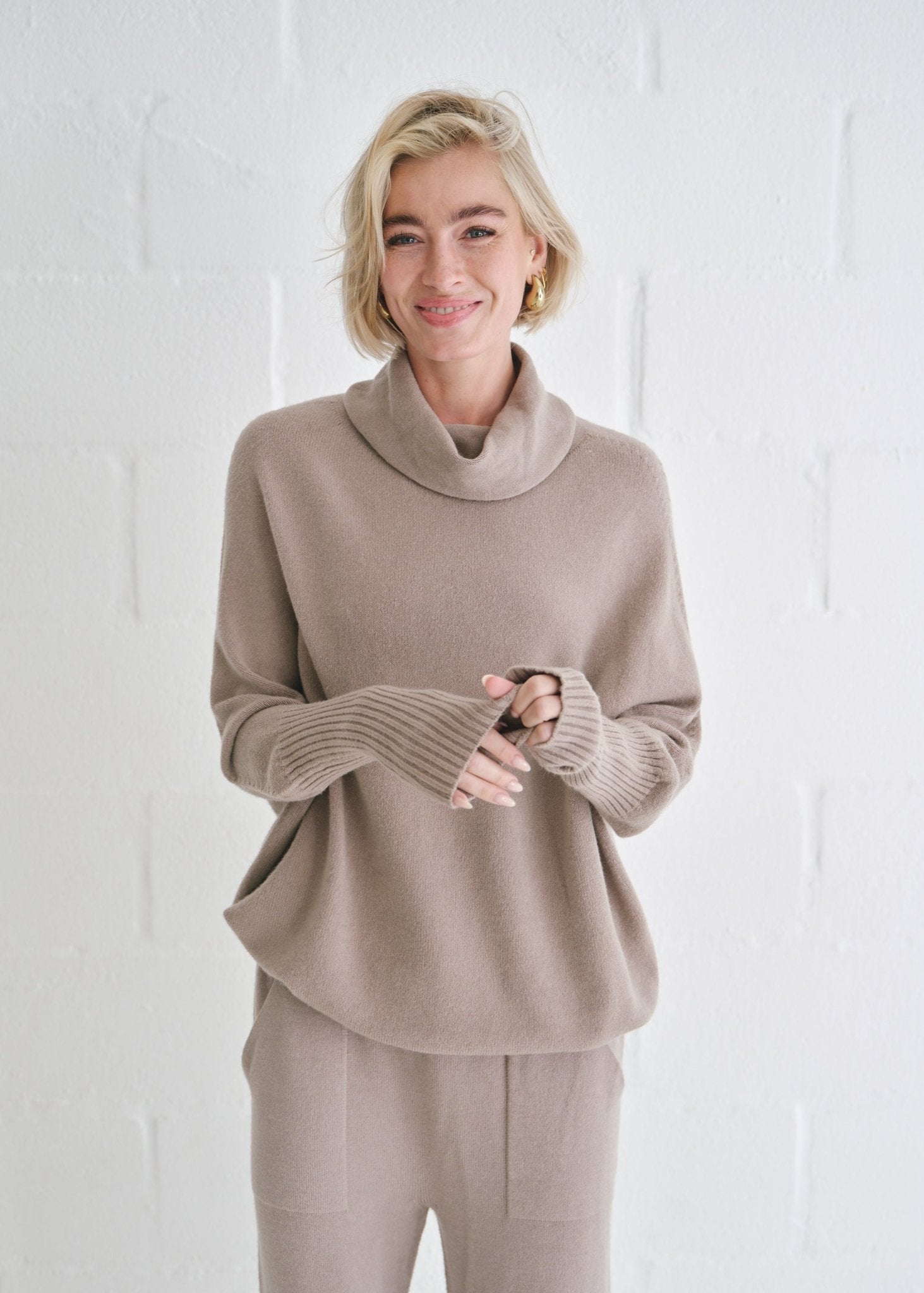 View our Giulia Italian Oversized Polo Neck In Taupe - by Tribute Store
