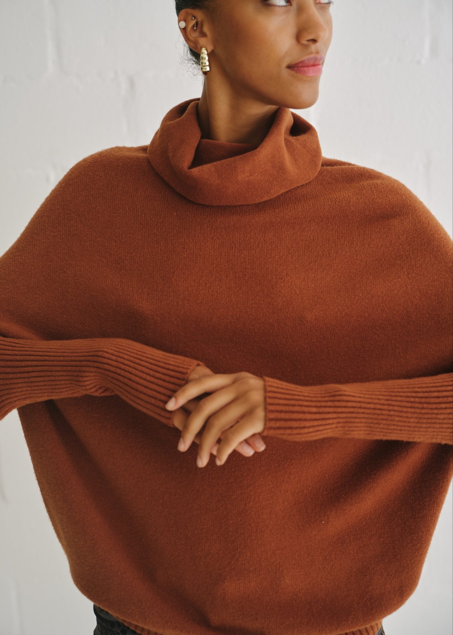 View our Giulia Italian Oversized Polo Neck In Tobacco - by Tribute Store