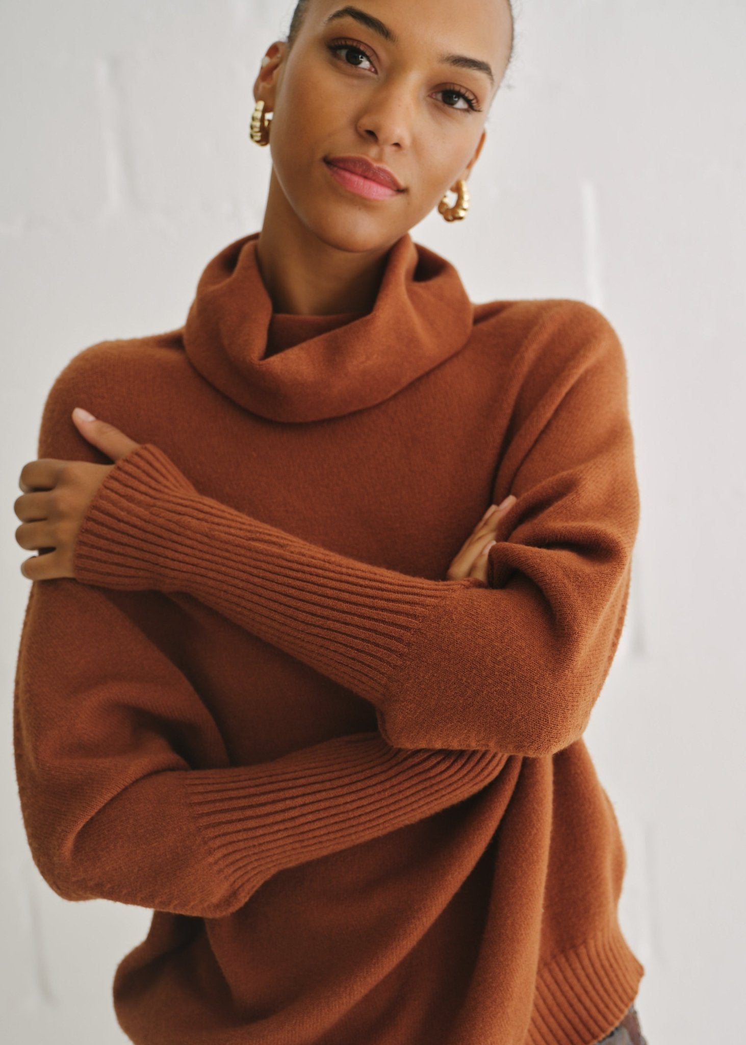 View our Giulia Italian Oversized Polo Neck In Tobacco - by Tribute Store