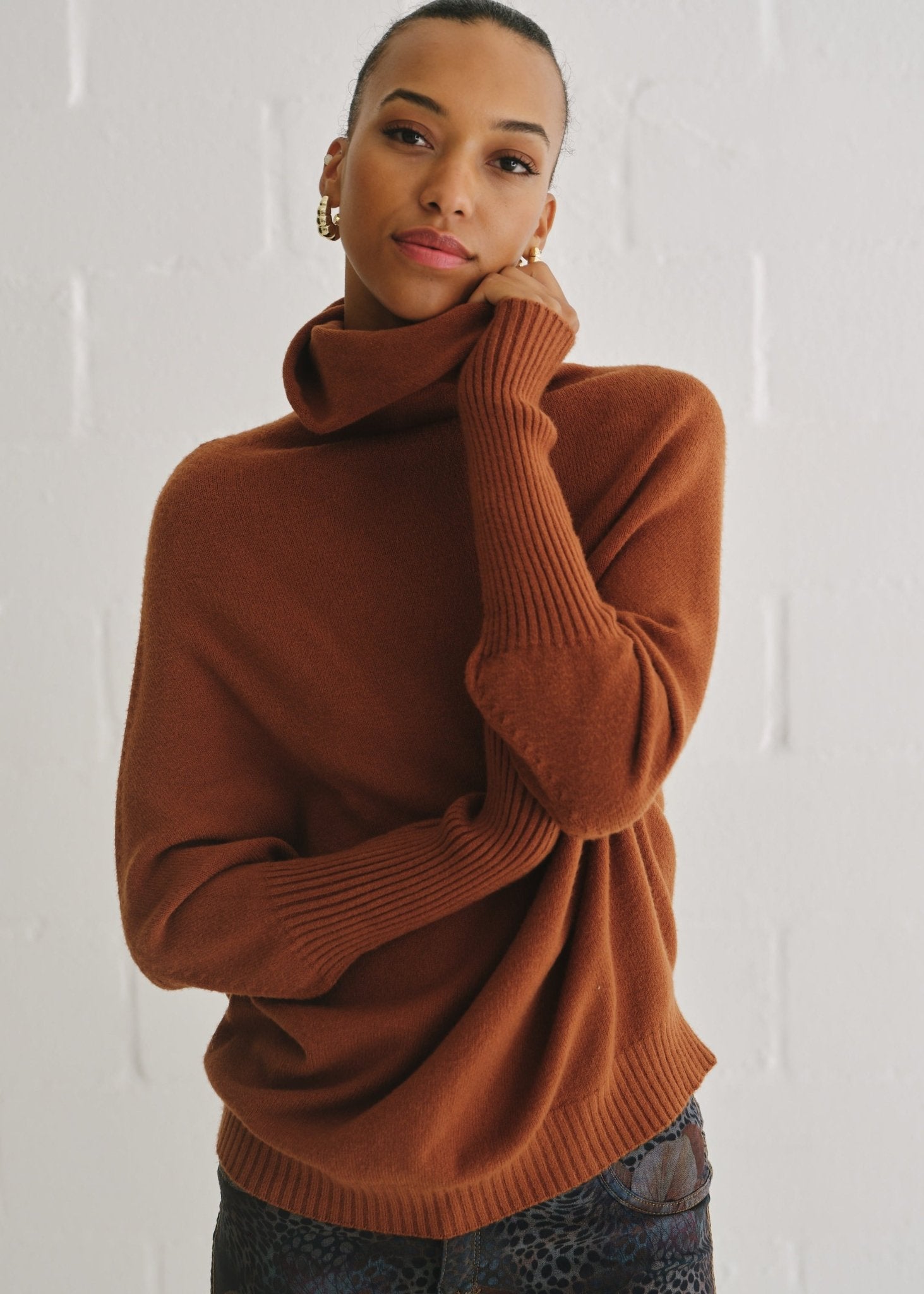 View our Giulia Italian Oversized Polo Neck In Tobacco - by Tribute Store