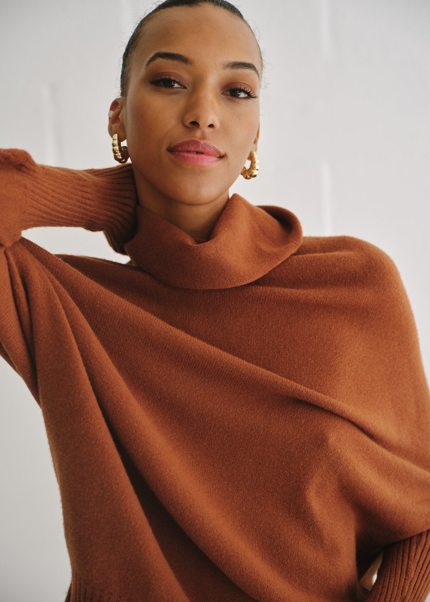 View our Giulia Italian Oversized Polo Neck In Tobacco - by Tribute Store