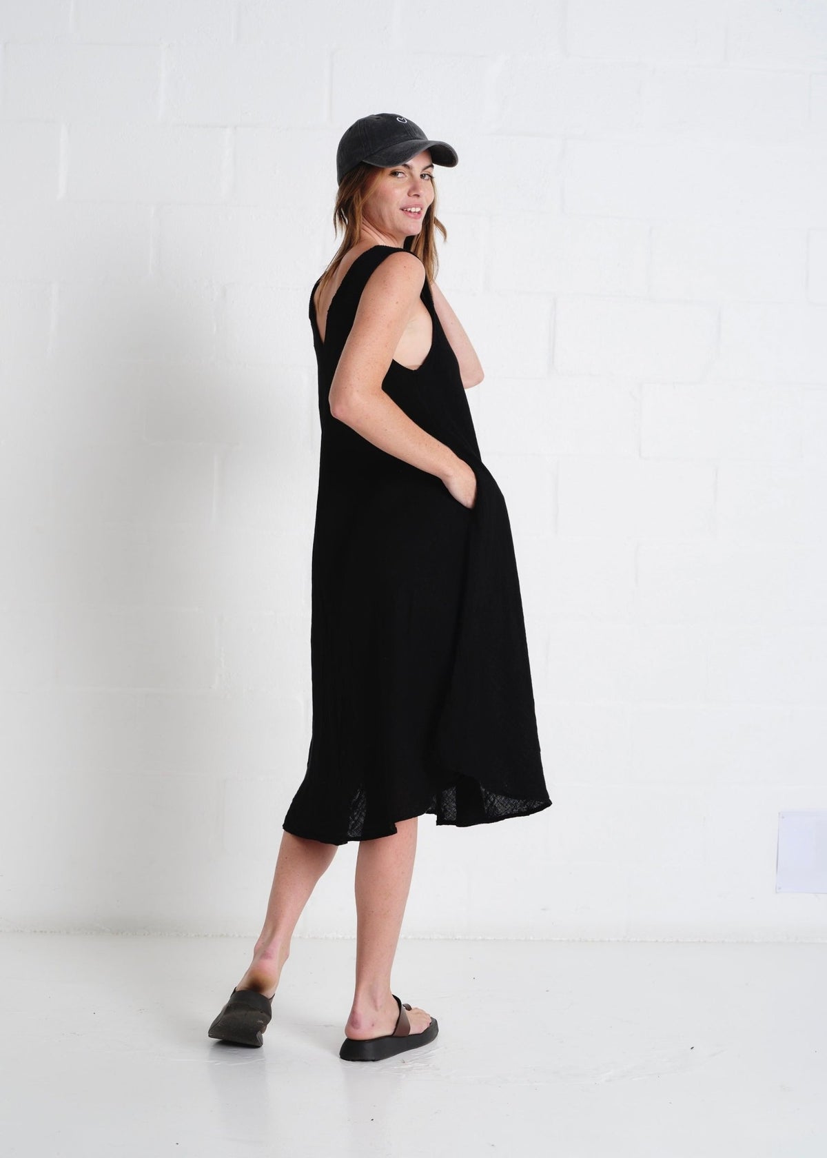 View our Guethary Italian Linen 3/4 Dress In Black - by Tribute Store