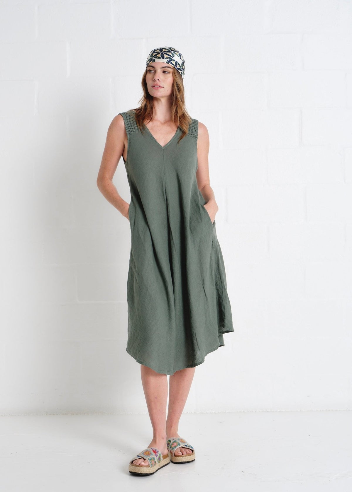 View our Guethary Italian Linen 3/4 Dress In Khaki - by Tribute Store