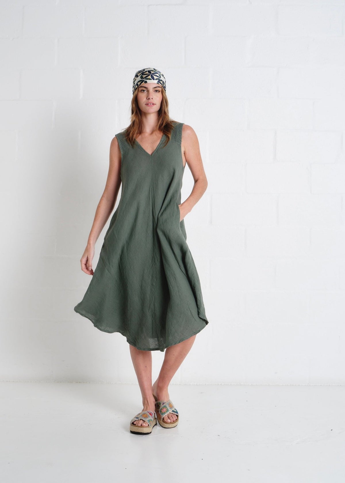 View our Guethary Italian Linen 3/4 Dress In Khaki - by Tribute Store