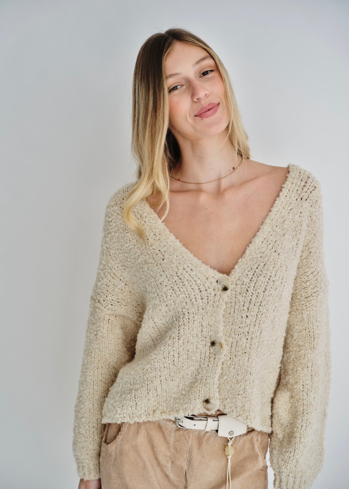 View our Hamptons Chunky Cardigan In Beige - by Tribute Store