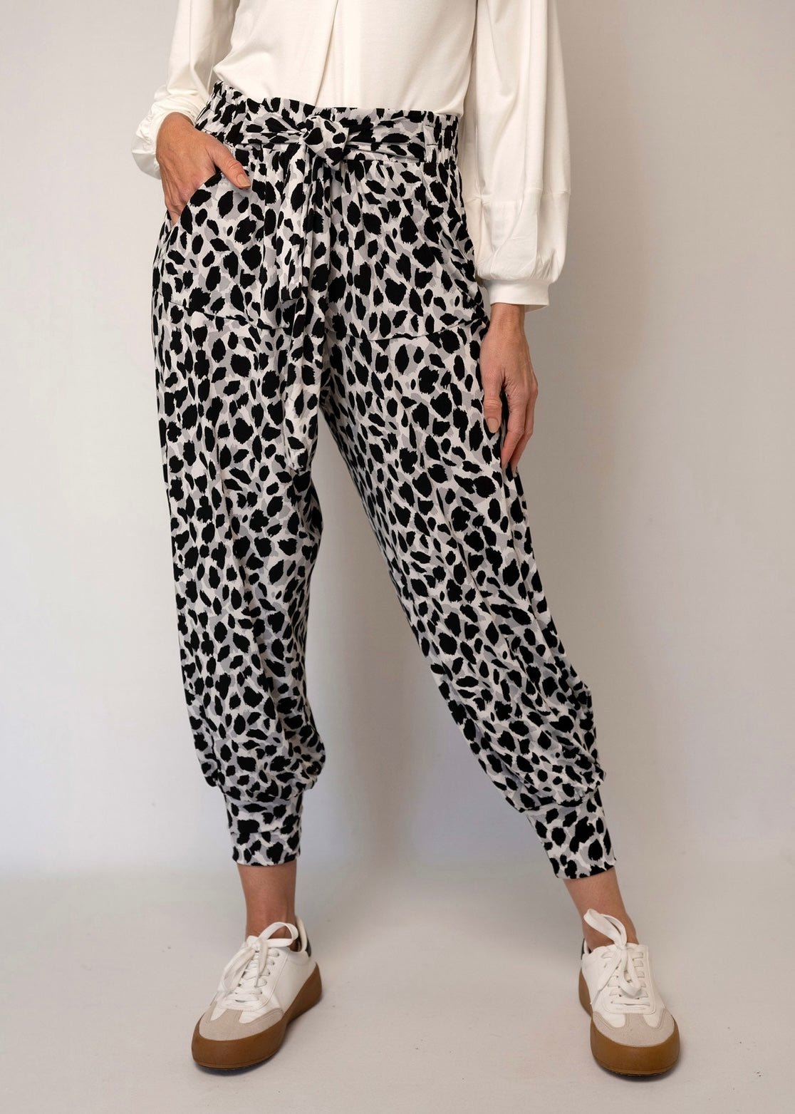 View our Harem Lounge Pants With Animal Print In Black And White - by Tribute Store