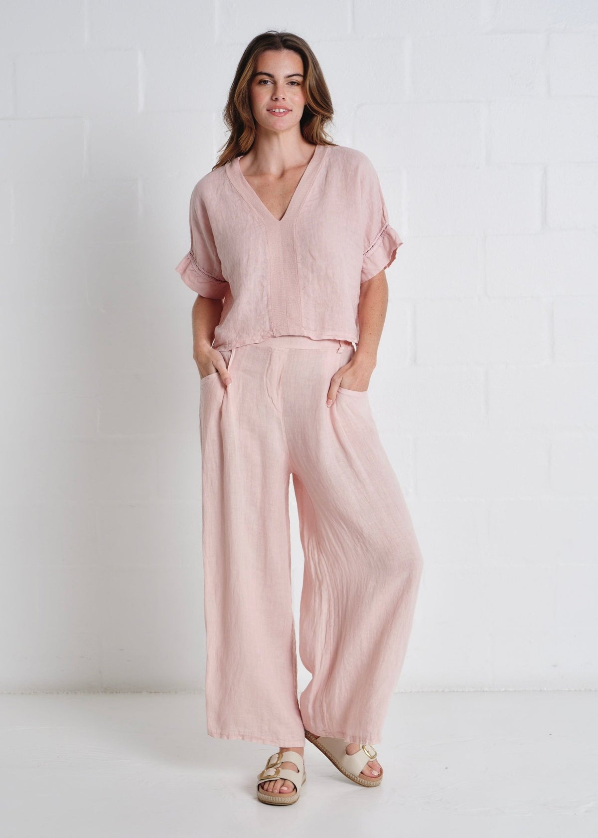 View our Havana Palazzo Pants With Pockets In Blush - by Tribute Store