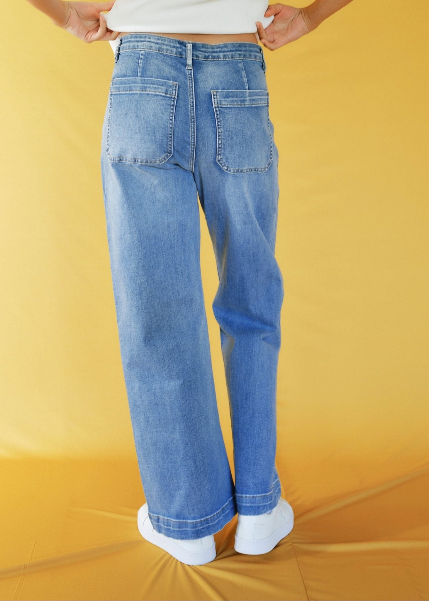 View our High - Waisted Wide Leg Relaxed Fit Jeans in Light Blue Denim - by Tribute Store