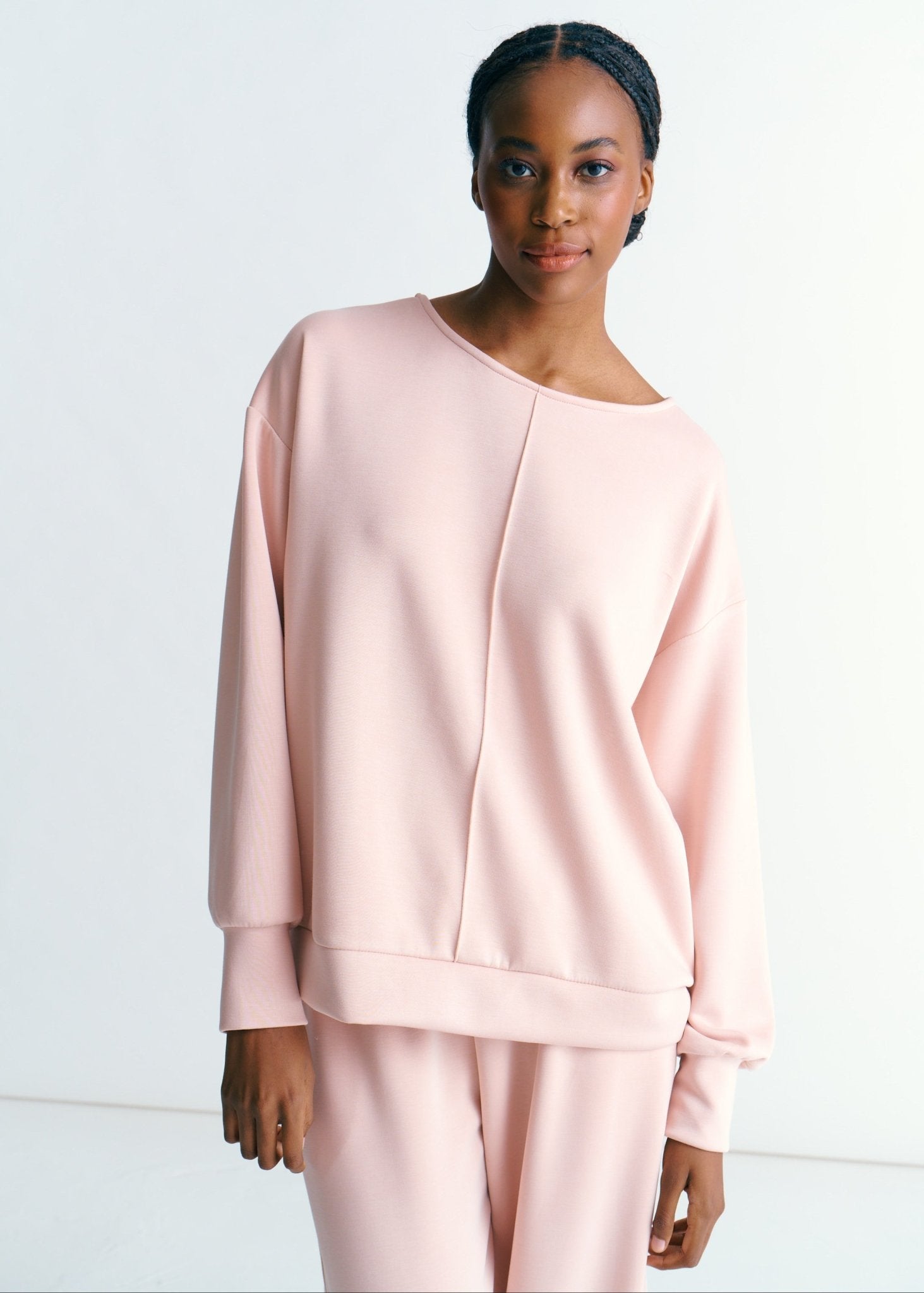 View our Hygge Boat Neck Long Sleeve Sweater In Blush Pink - by Tribute Store