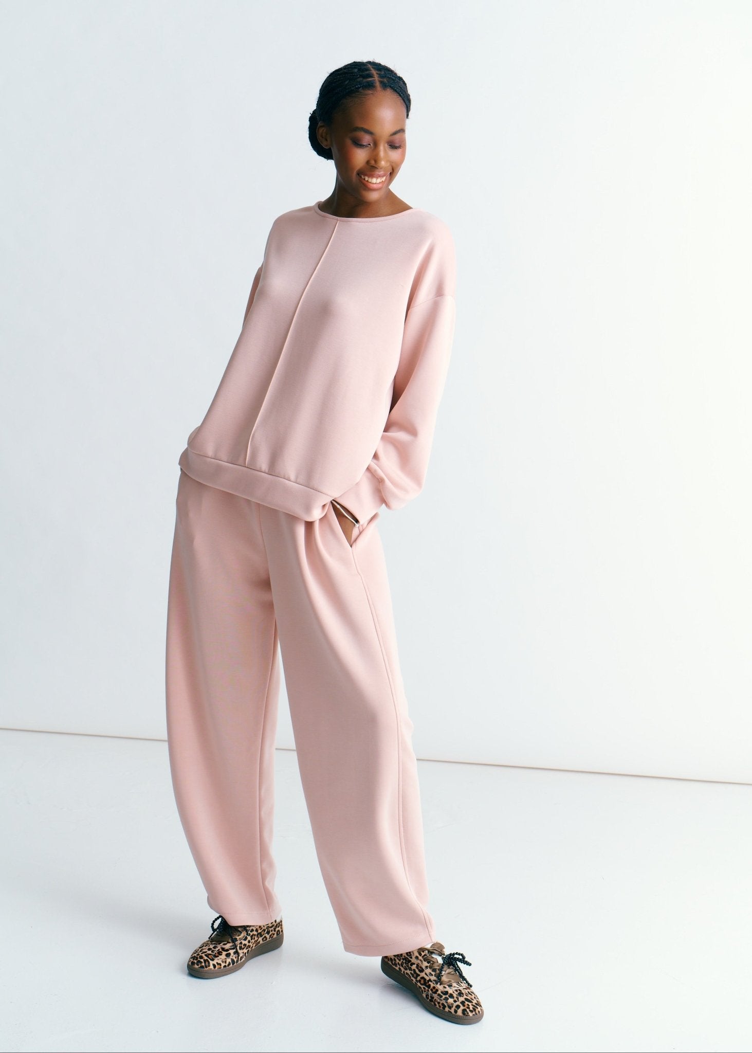 View our Hygge Boat Neck Long Sleeve Sweater In Blush Pink - by Tribute Store