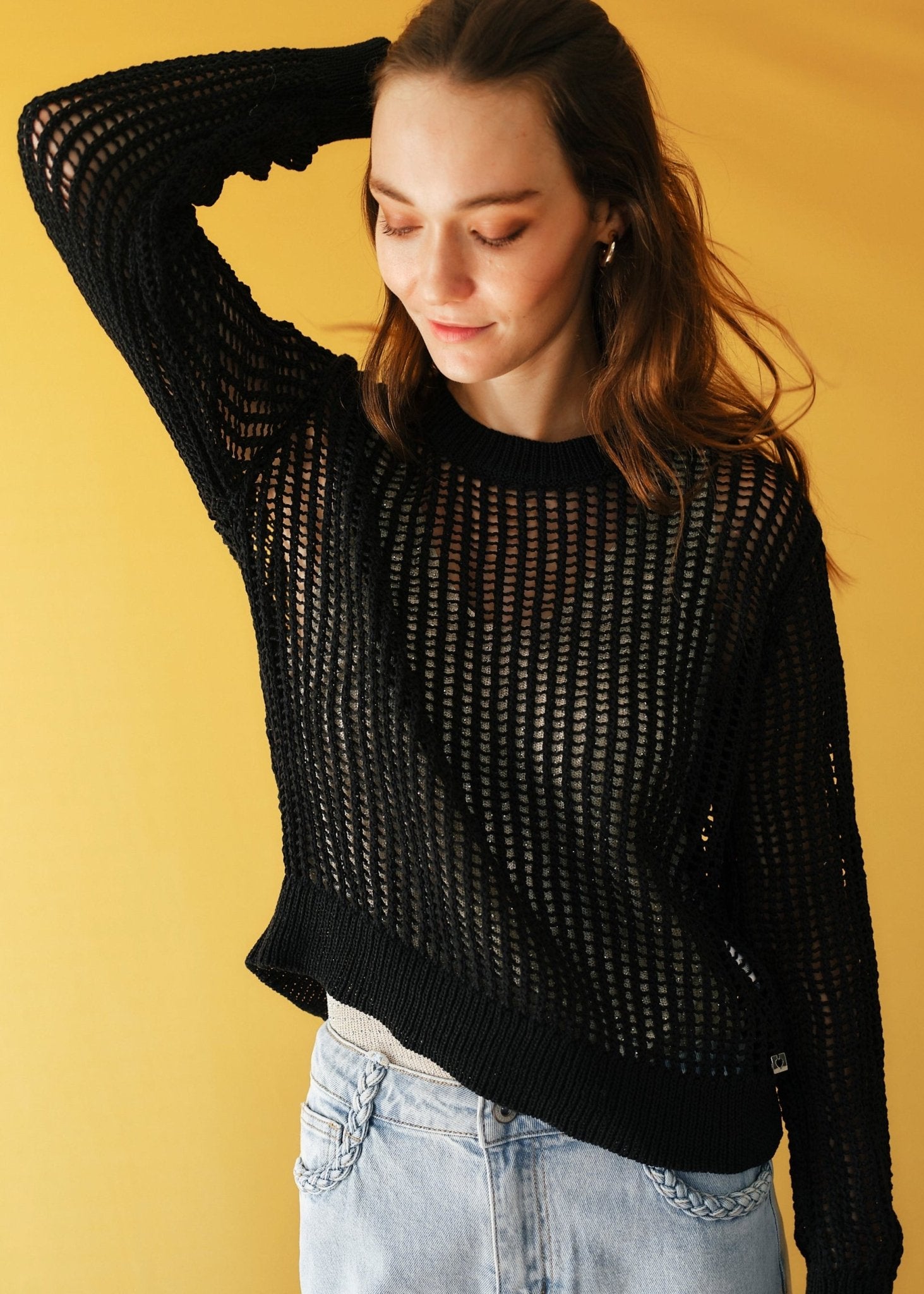 View our Ibiza Knitted Open Weave Jumper with Lurex in Black - by Tribute Store