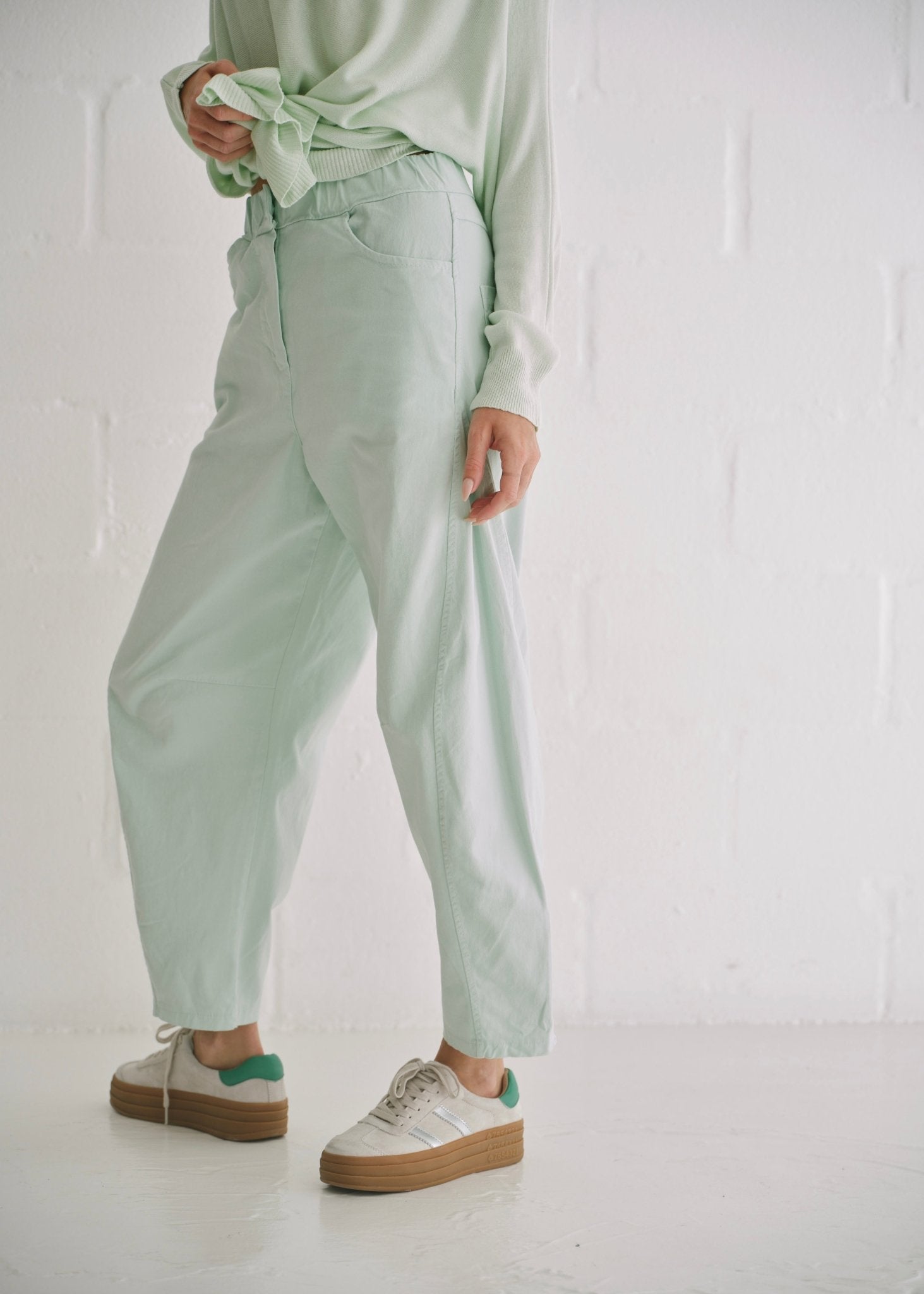 View our Italian Barrel Joggers In Mint - by Tribute Store