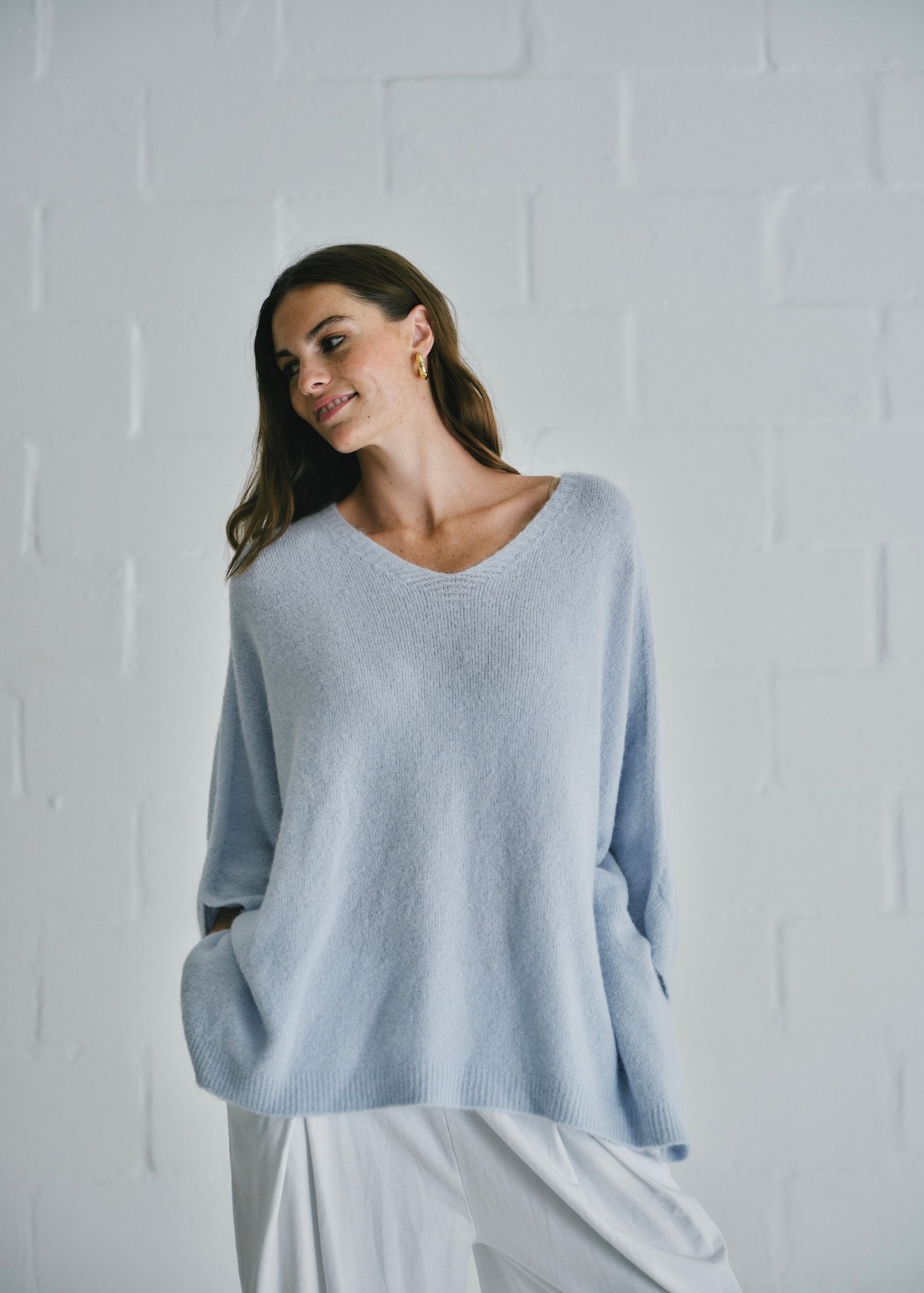 View our Italian Blue V Neck Knit - by Tribute Store