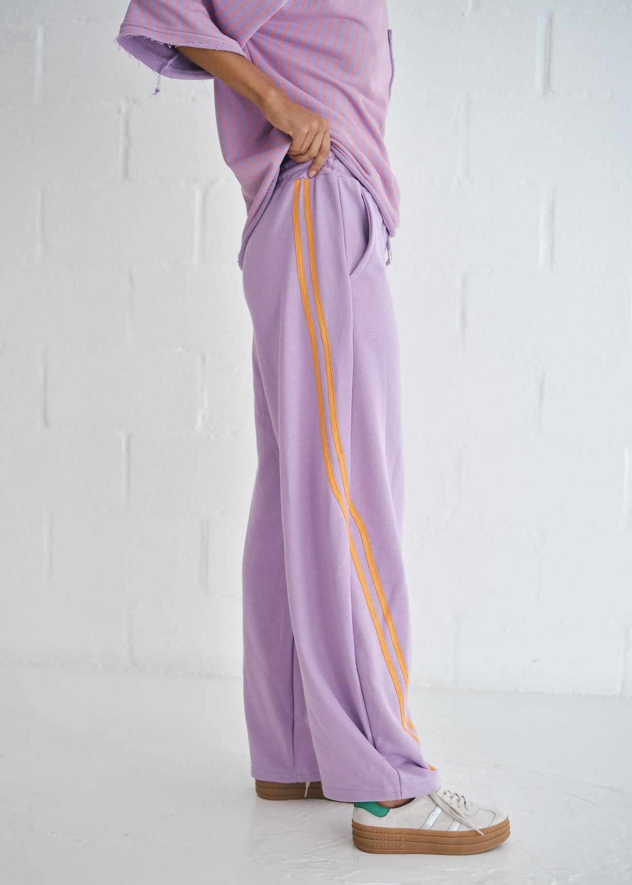 View our Italian Cotton Barrel Track Pants In Lilac - by Tribute Store