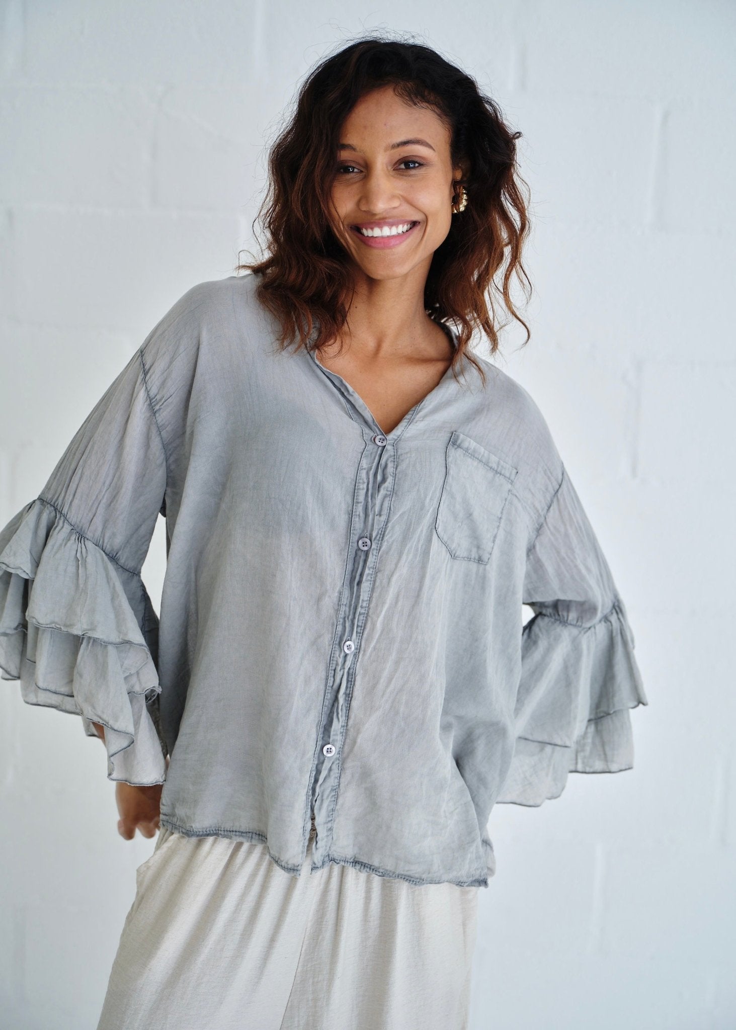 View our Italian Cotton Boho Blouse In Stonewash Grey - by Tribute Store