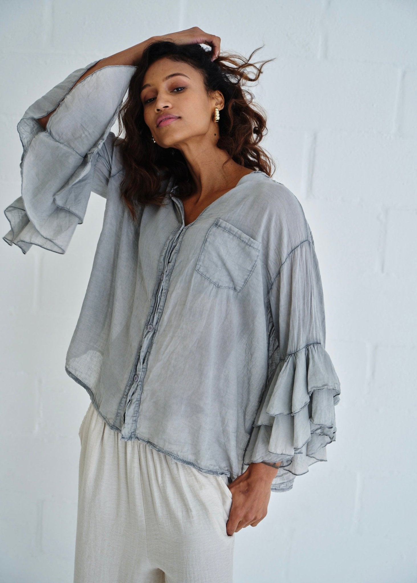 View our Italian Cotton Boho Blouse In Stonewash Grey - by Tribute Store