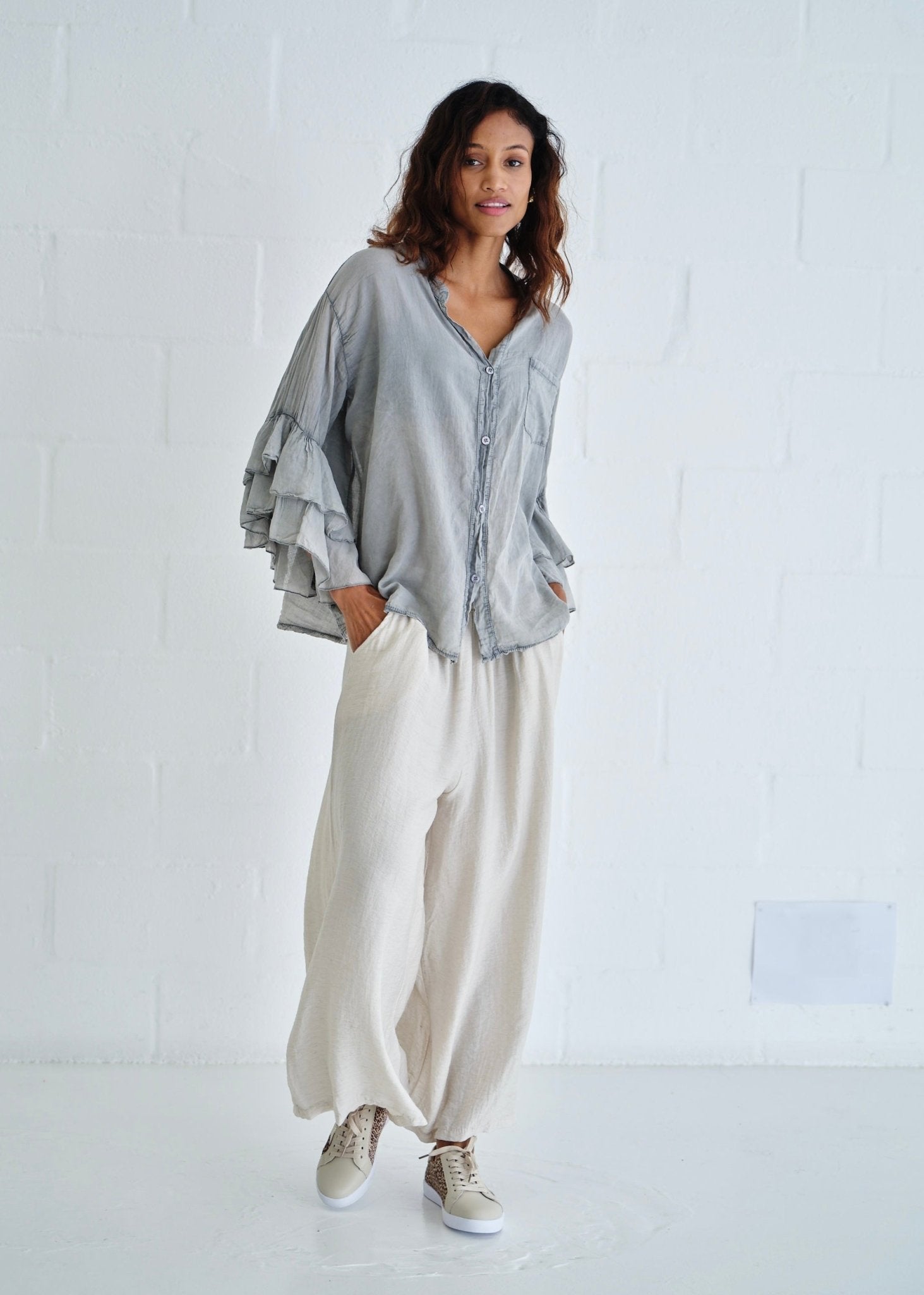 View our Italian Cotton Boho Blouse In Stonewash Grey - by Tribute Store