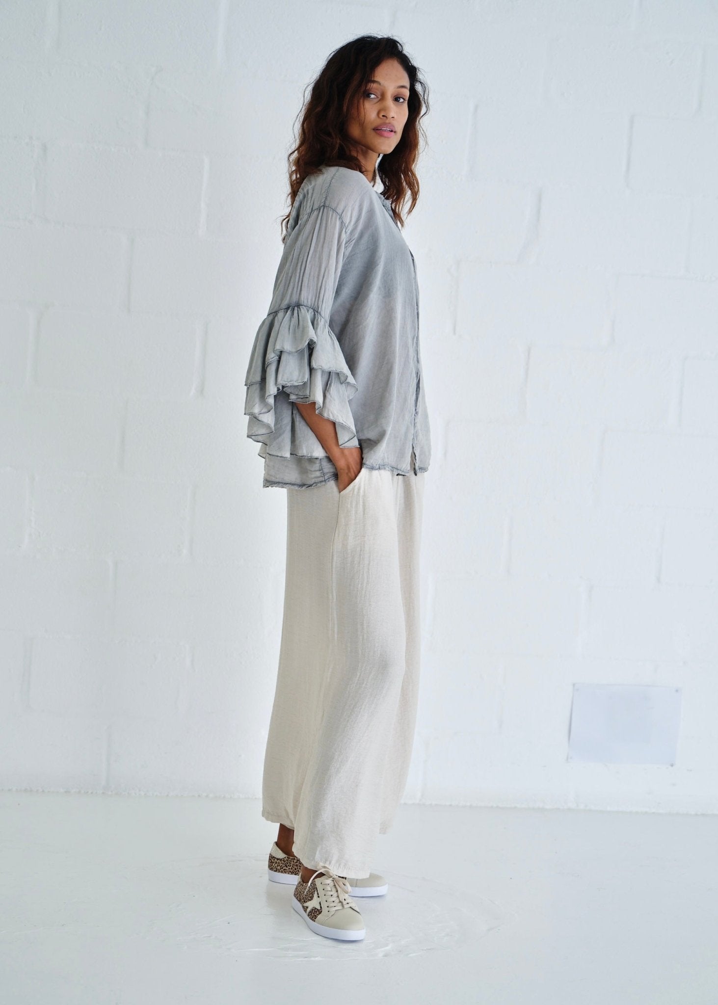 View our Italian Cotton Boho Blouse In Stonewash Grey - by Tribute Store