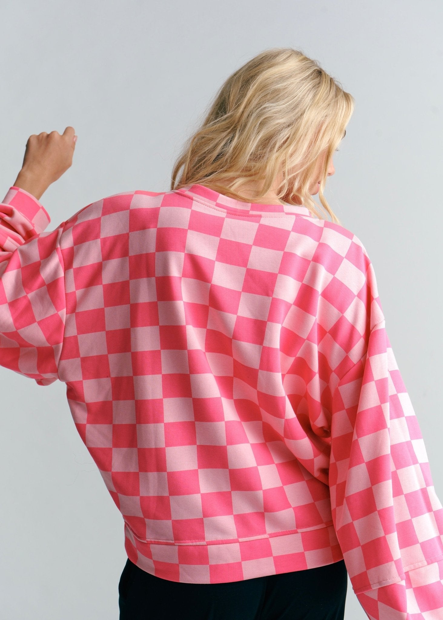 View our Italian Cotton Tracksuit Jumper With Harlequin Checks In Hot Pink & Blush - by Tribute Store