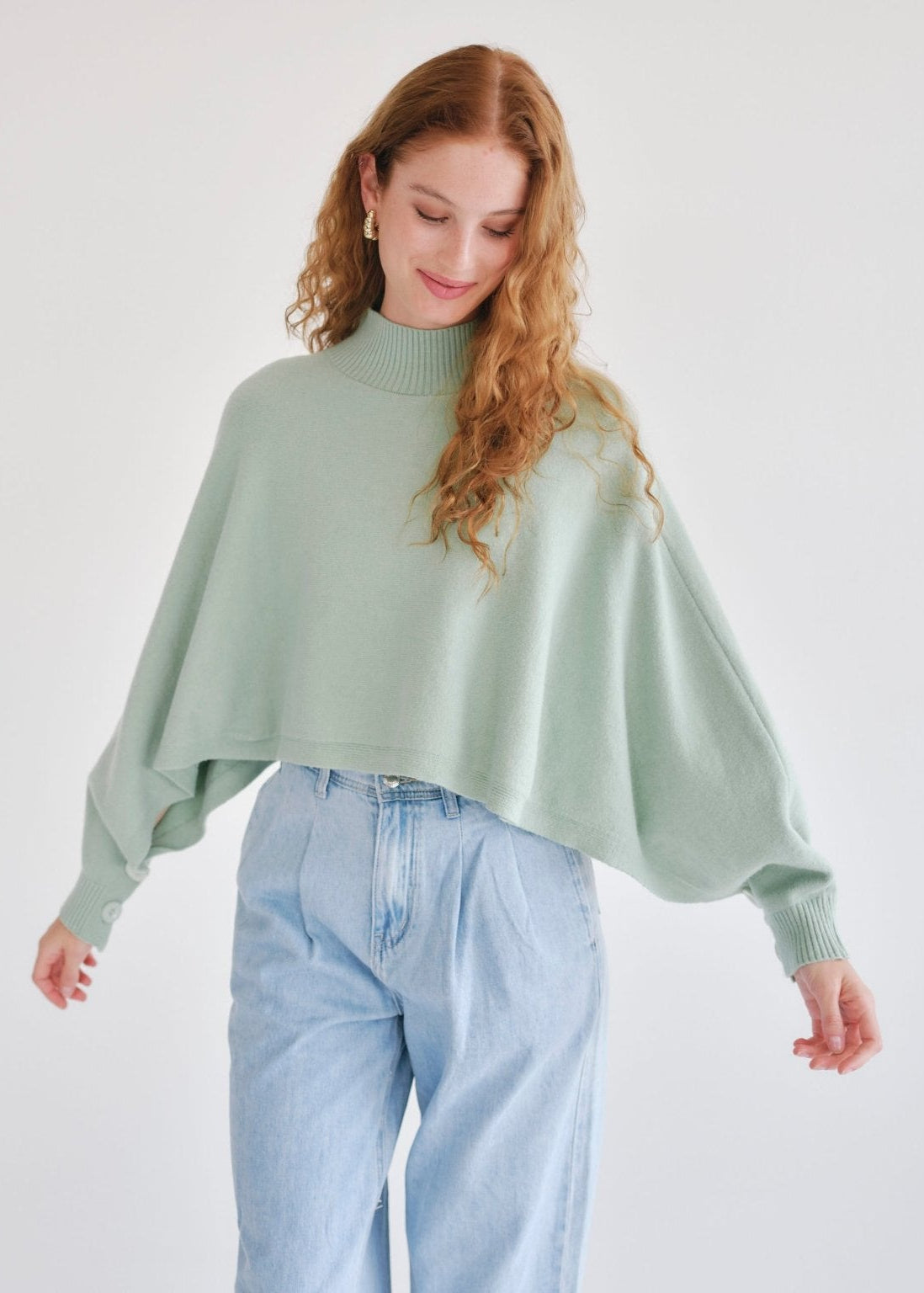 View our Italian Cropped Batwing Knit in Seafoam Green - by Tribute Store