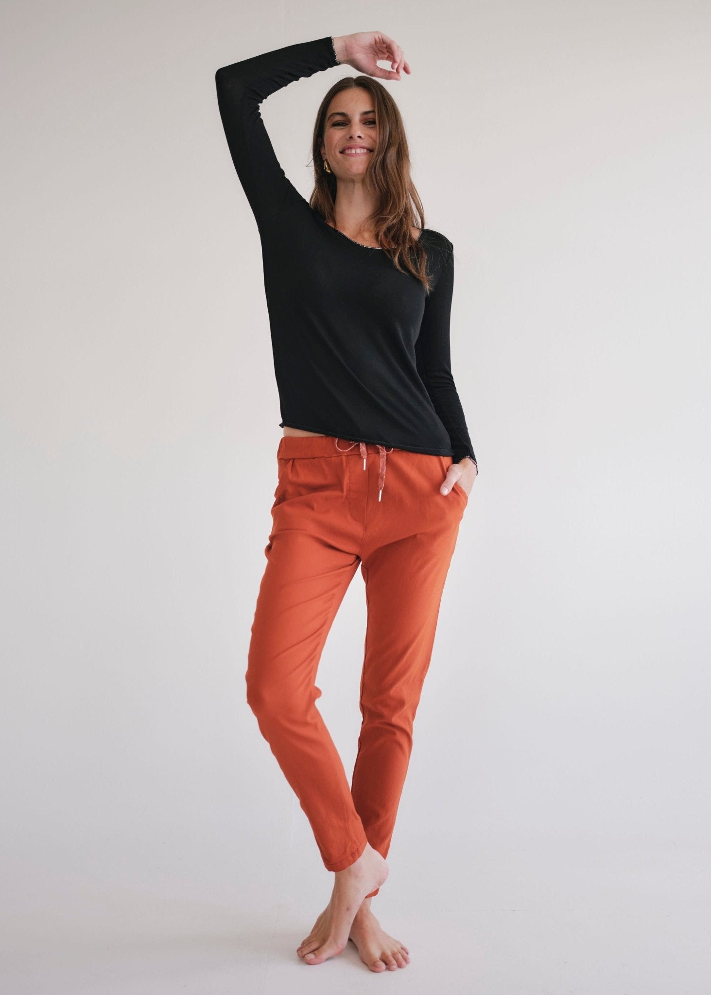 View our Italian Jogger With Silver Drawstring In Rust - by Tribute Store