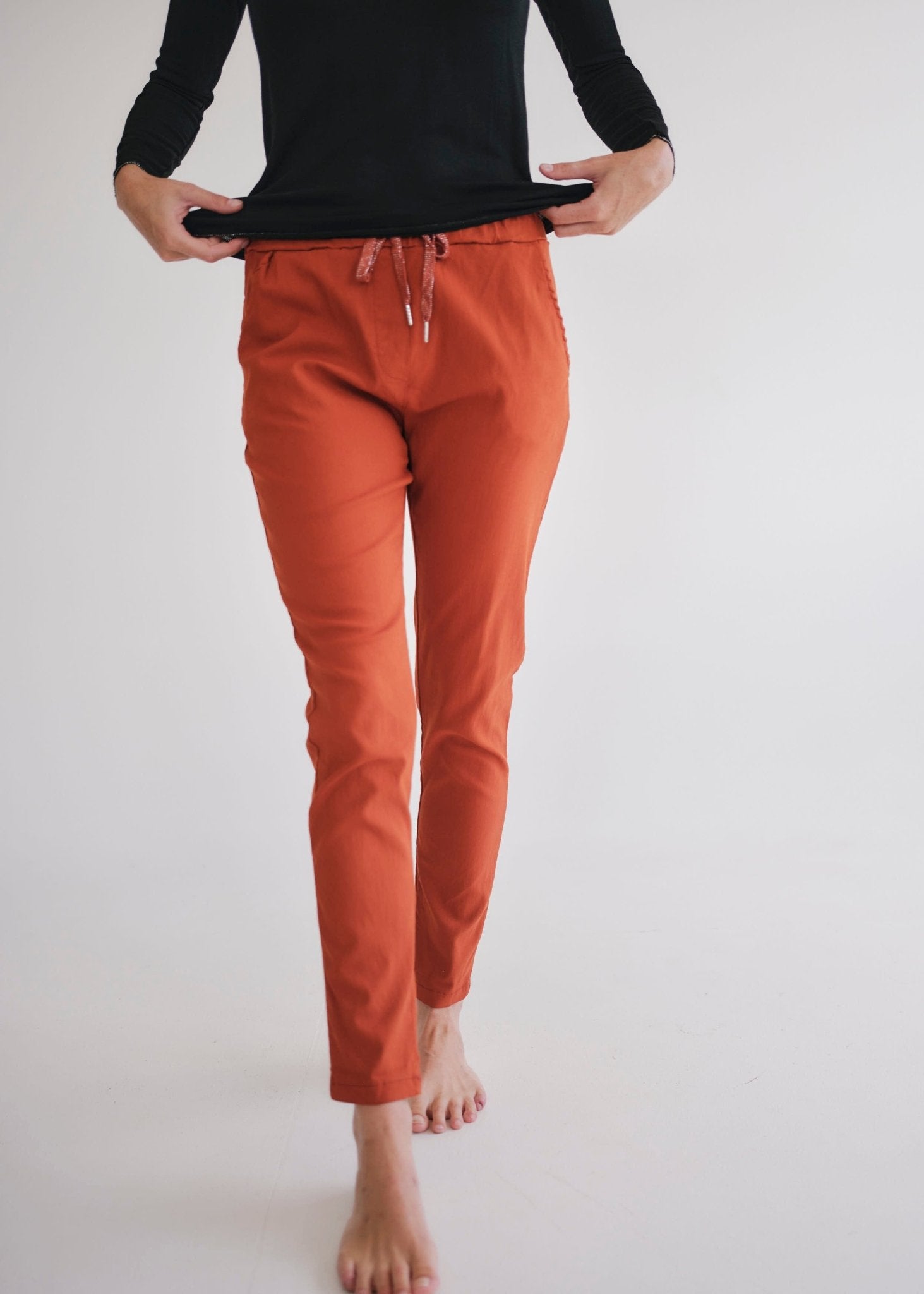 View our Italian Jogger With Silver Drawstring In Rust - by Tribute Store
