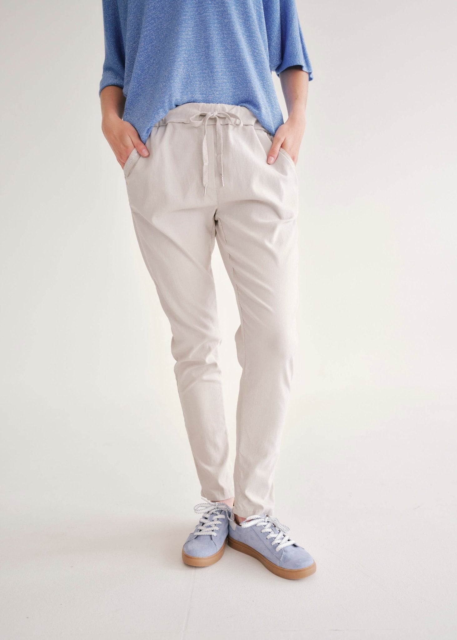 View our Italian Jogger With Silver Lining In Beige - by Tribute Store