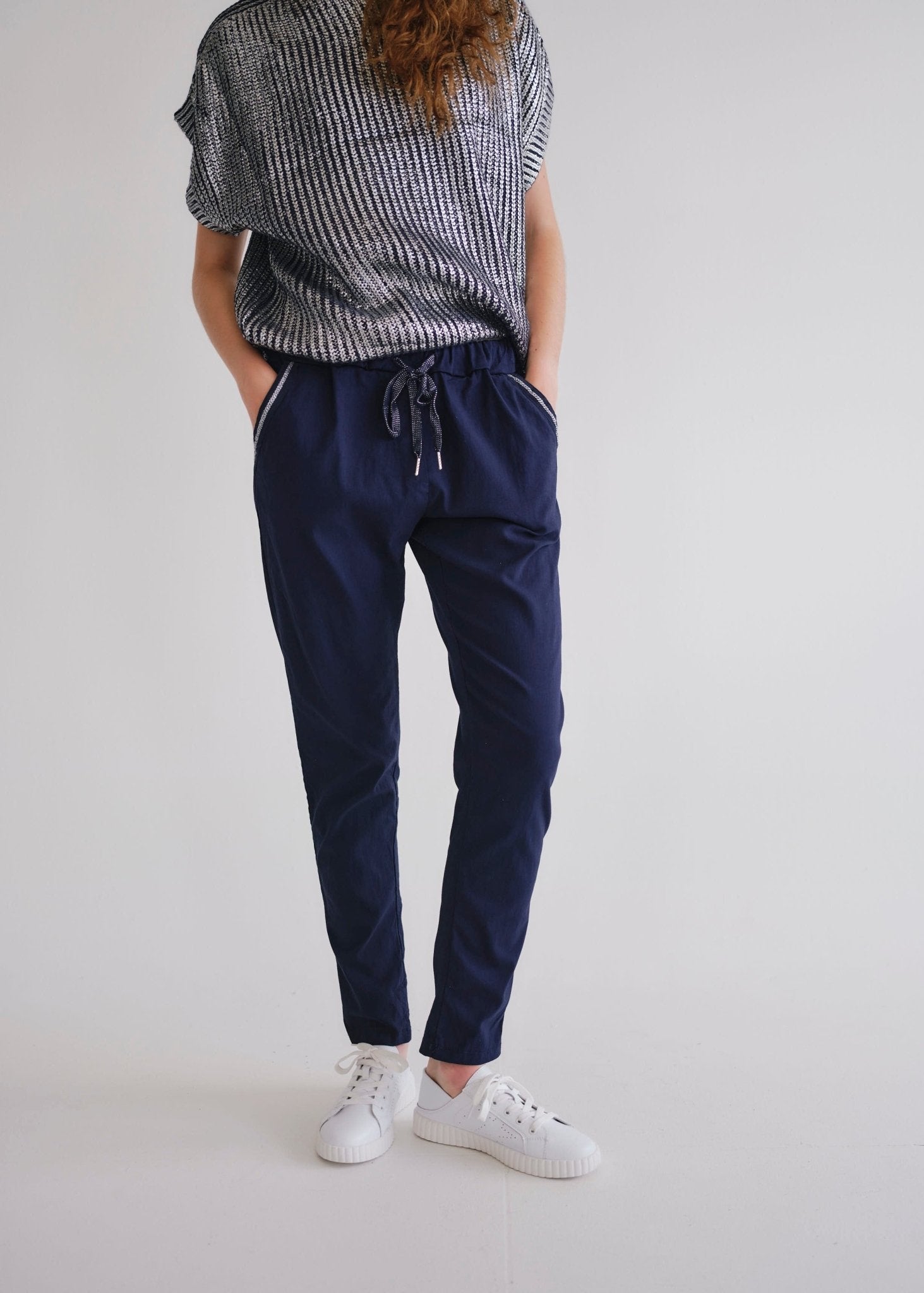 View our Italian Jogger With Silver Lining In Marine Blue - by Tribute Store