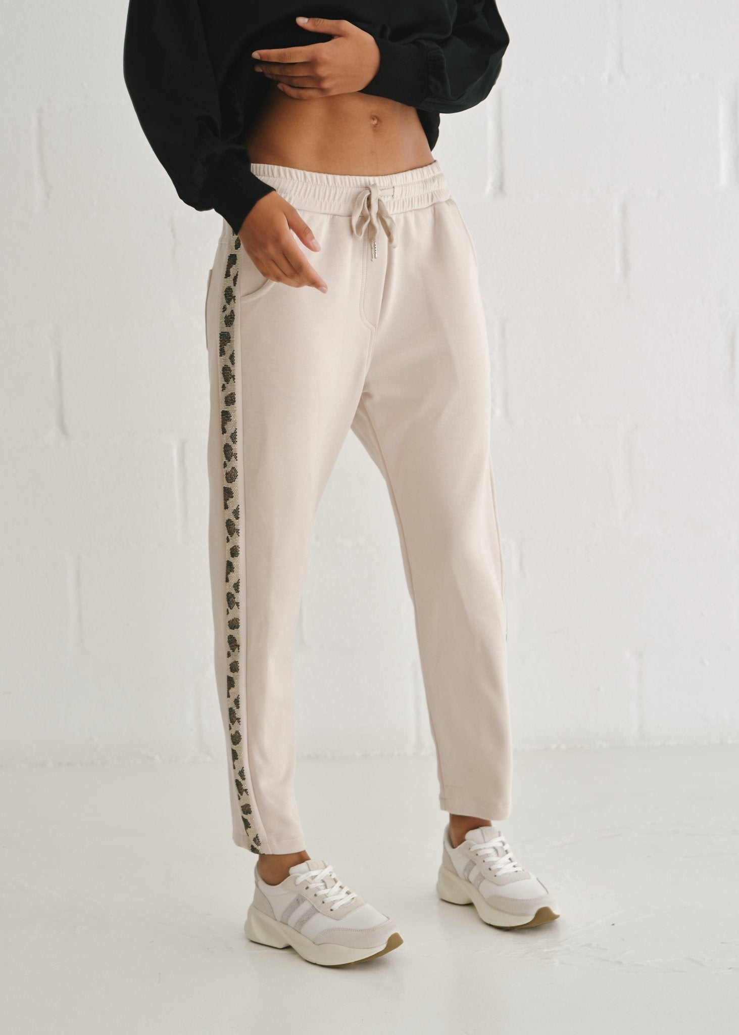 View our Italian Joggers with Sparkle Diamantes In Cream - by Tribute Store