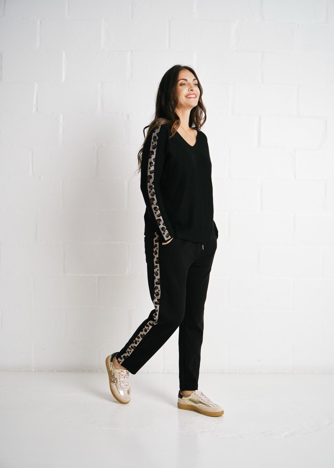 View our Italian Joggers with Sparkle Leopard Diamantés In Black - by Tribute Store