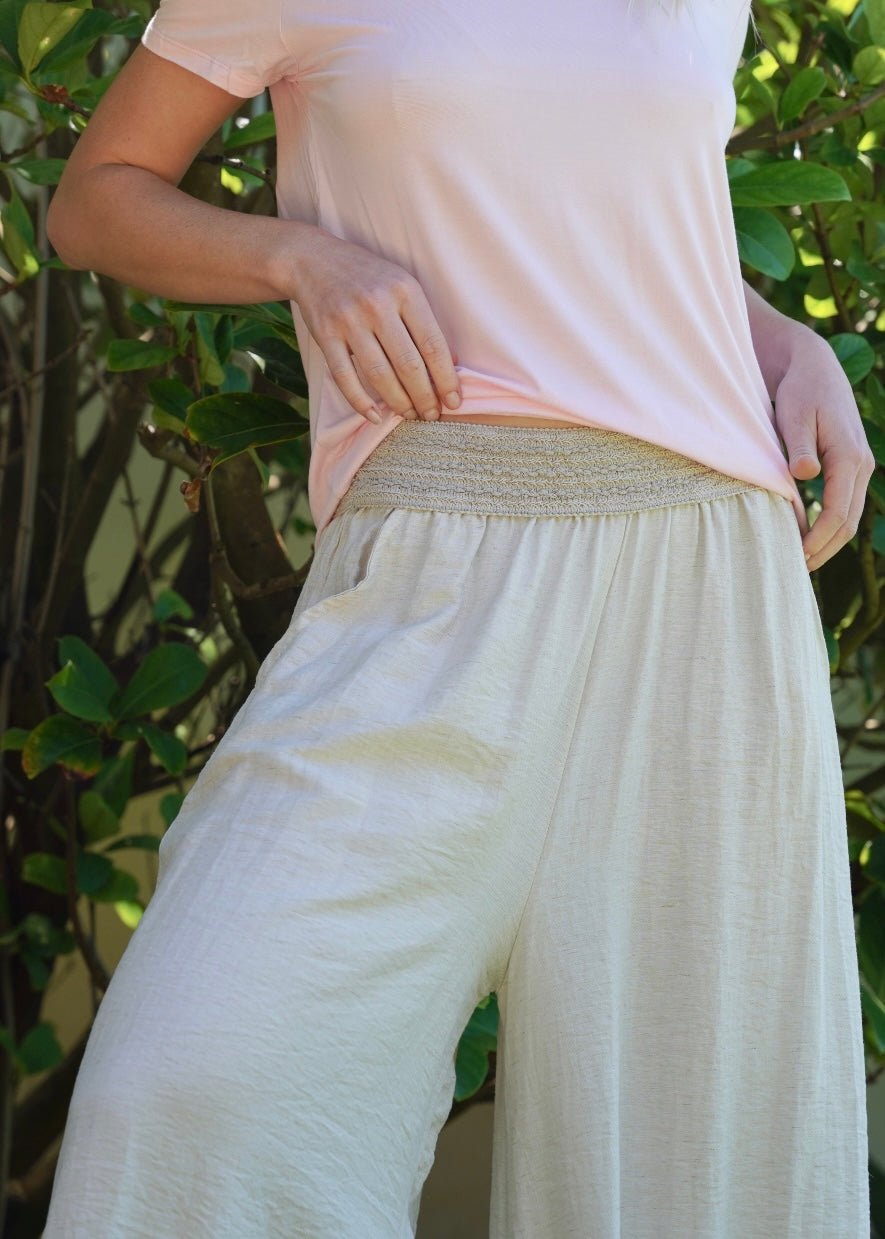 View our Italian Linen Blend Palazzo Pants In Ivory - by Tribute Store