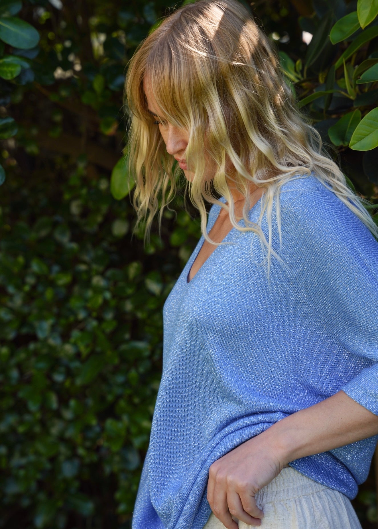 View our Italian Lurex V Neck In Electric Blue - by Tribute Store