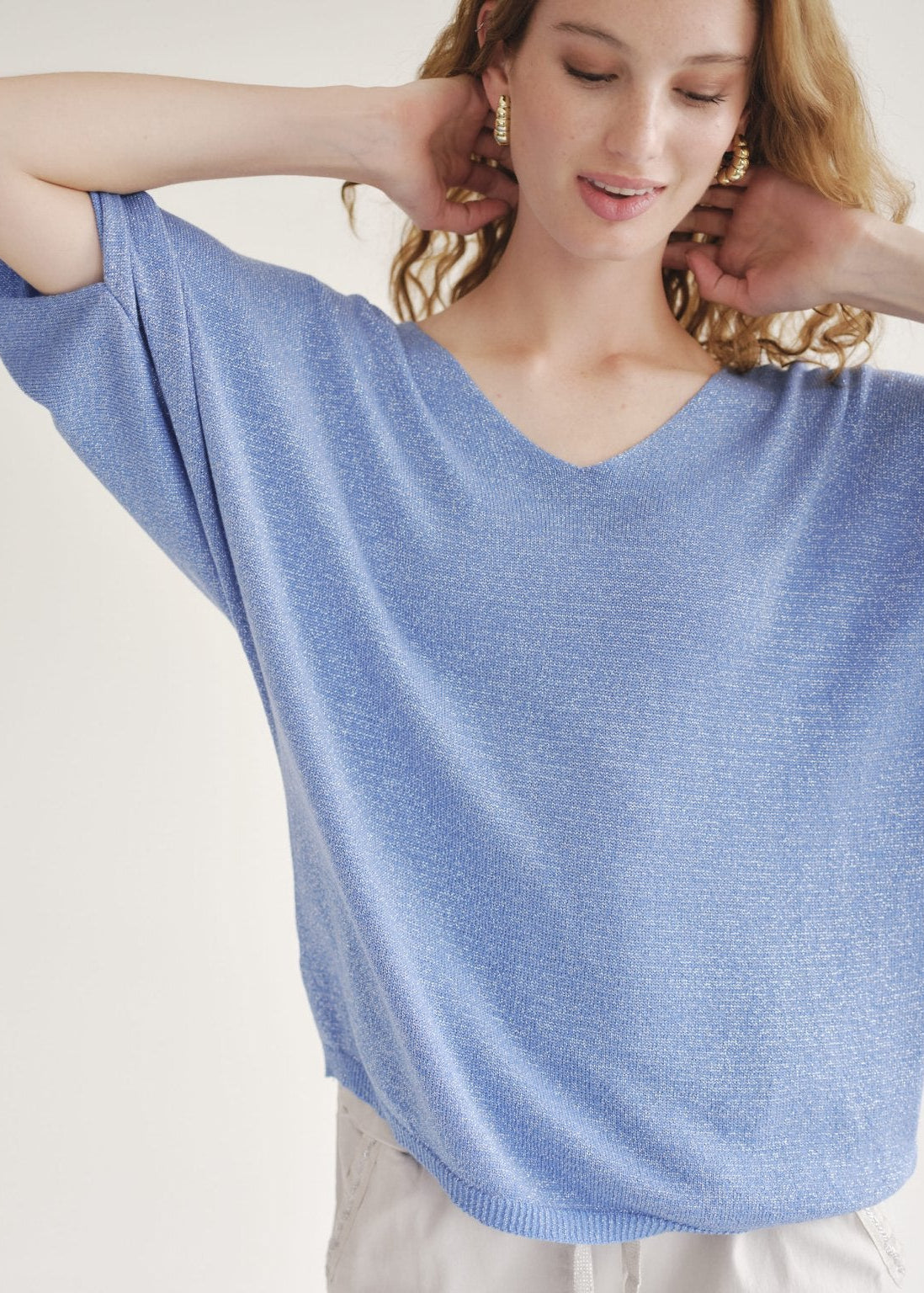 View our Italian Lurex V Neck In Electric Blue - by Tribute Store