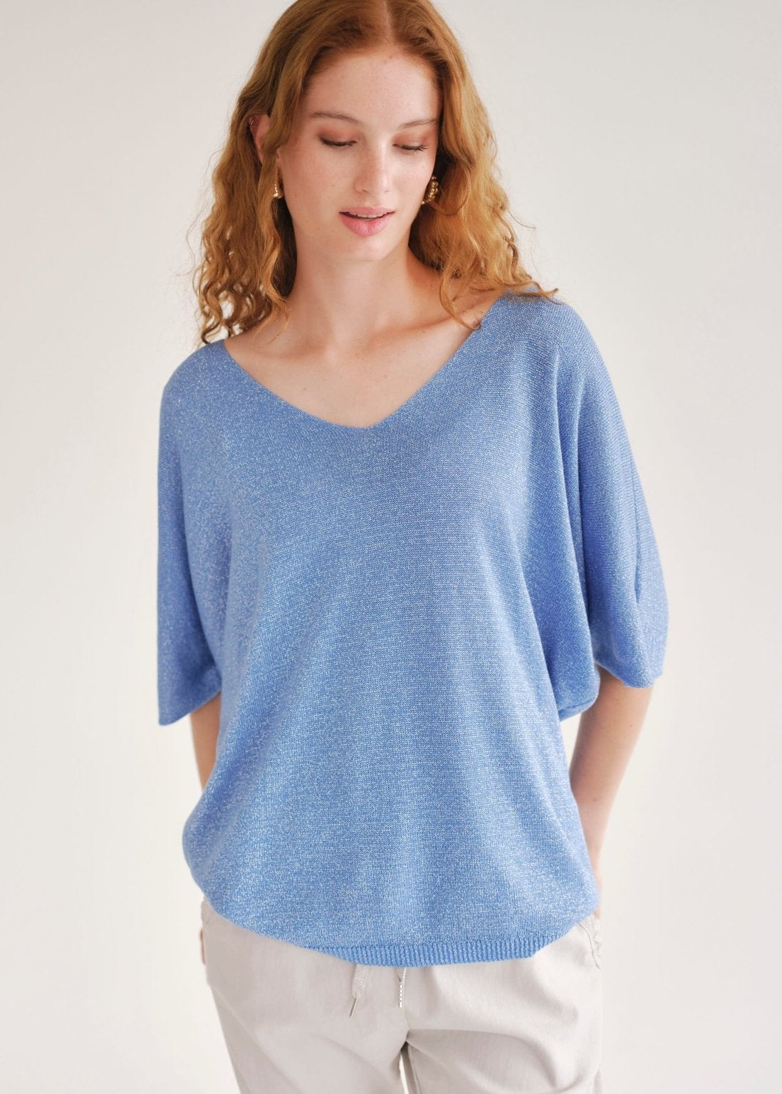 View our Italian Lurex V Neck In Electric Blue - by Tribute Store