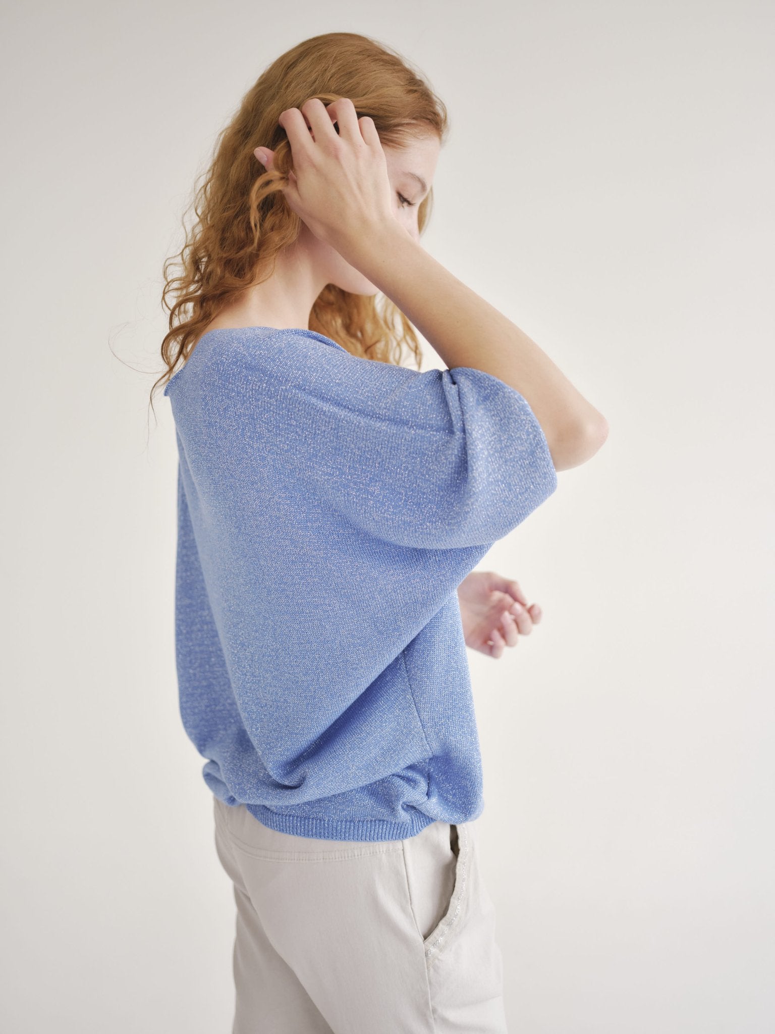 View our Italian Lurex V Neck In Electric Blue - by Tribute Store