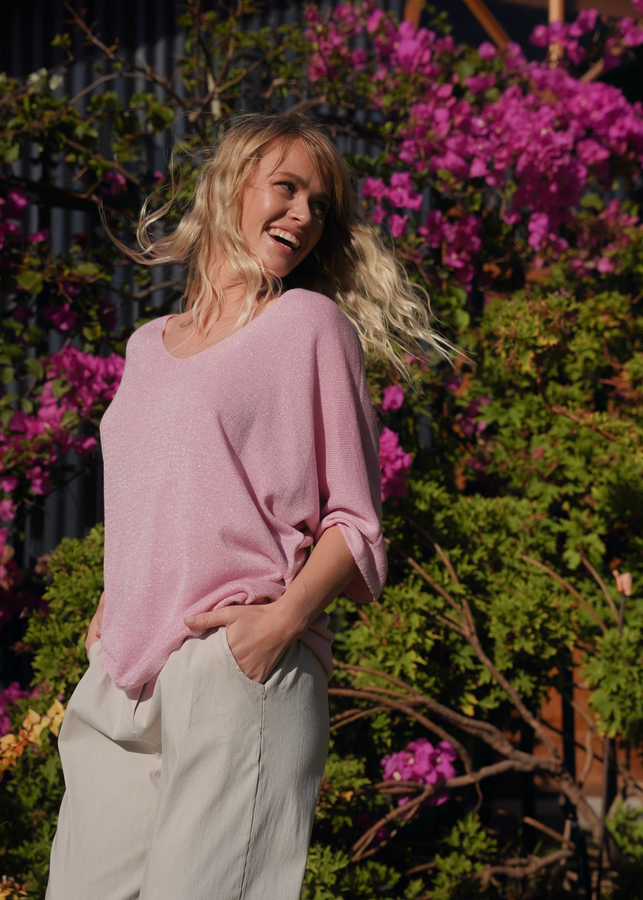 View our Italian Lurex V Neck In Rose Pink - by Tribute Store