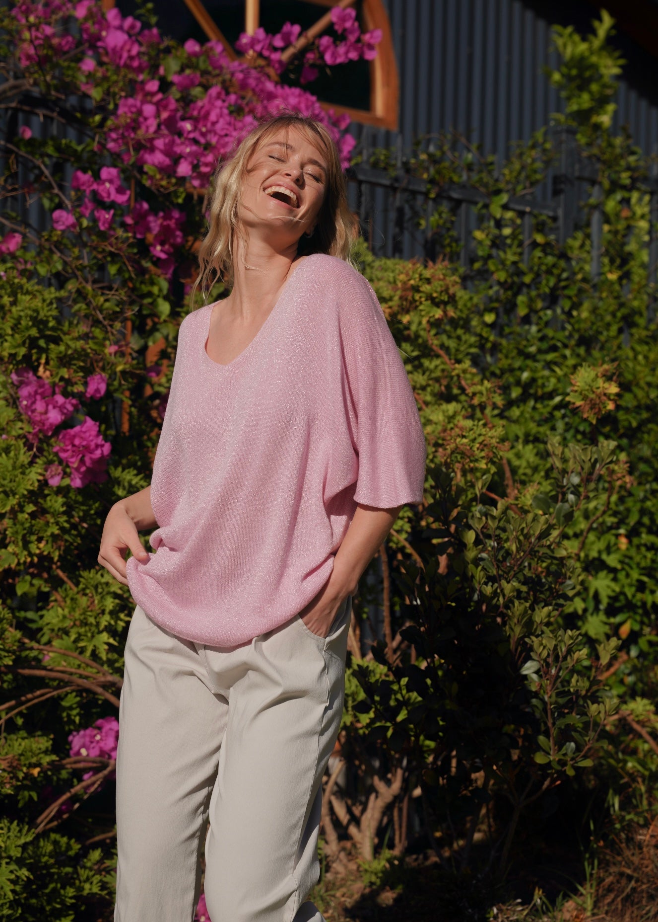 View our Italian Lurex V Neck In Rose Pink - by Tribute Store